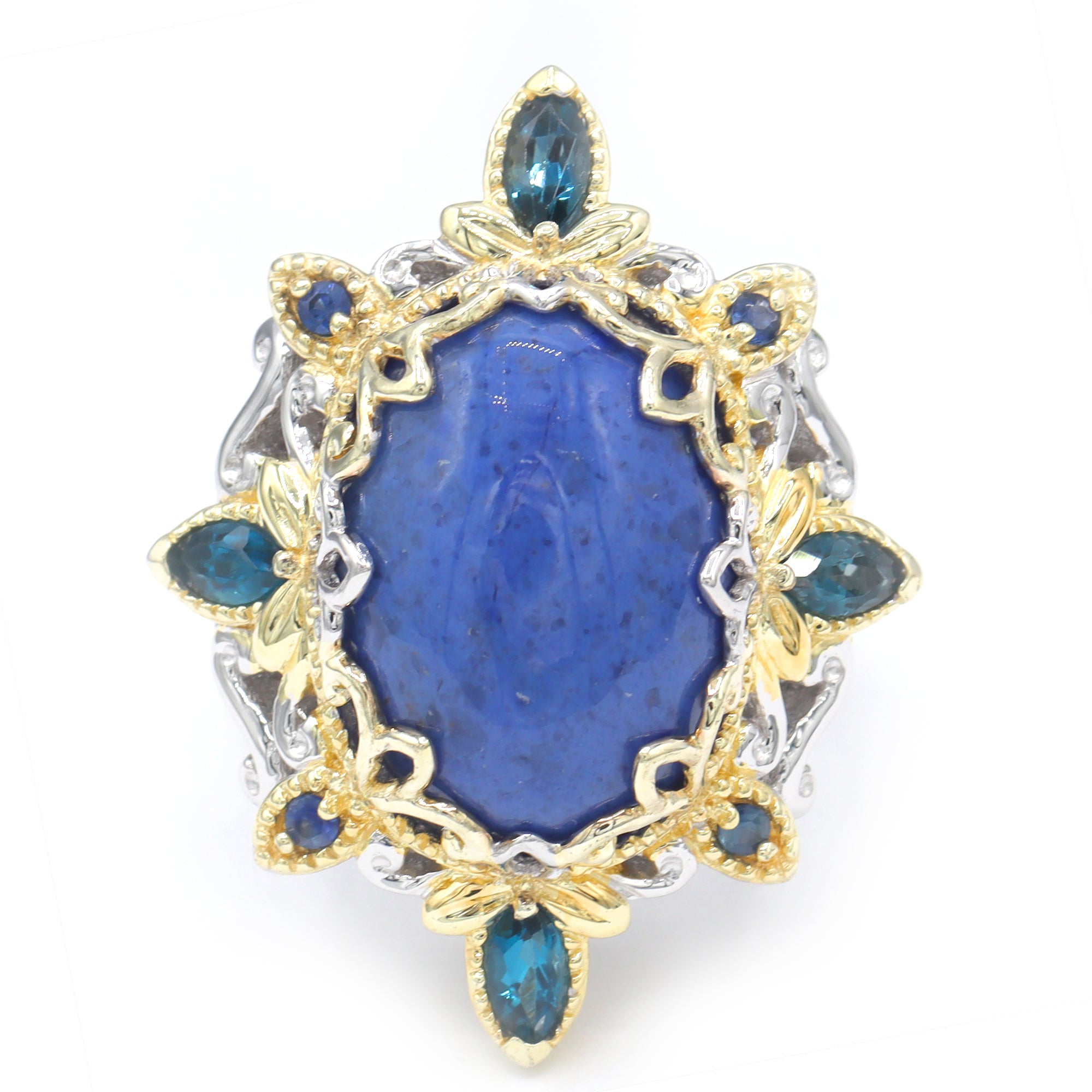 Gems en Vogue 24K Palladium Silver Dumortierite, London Blue Topaz & Blue Sapphire Ring