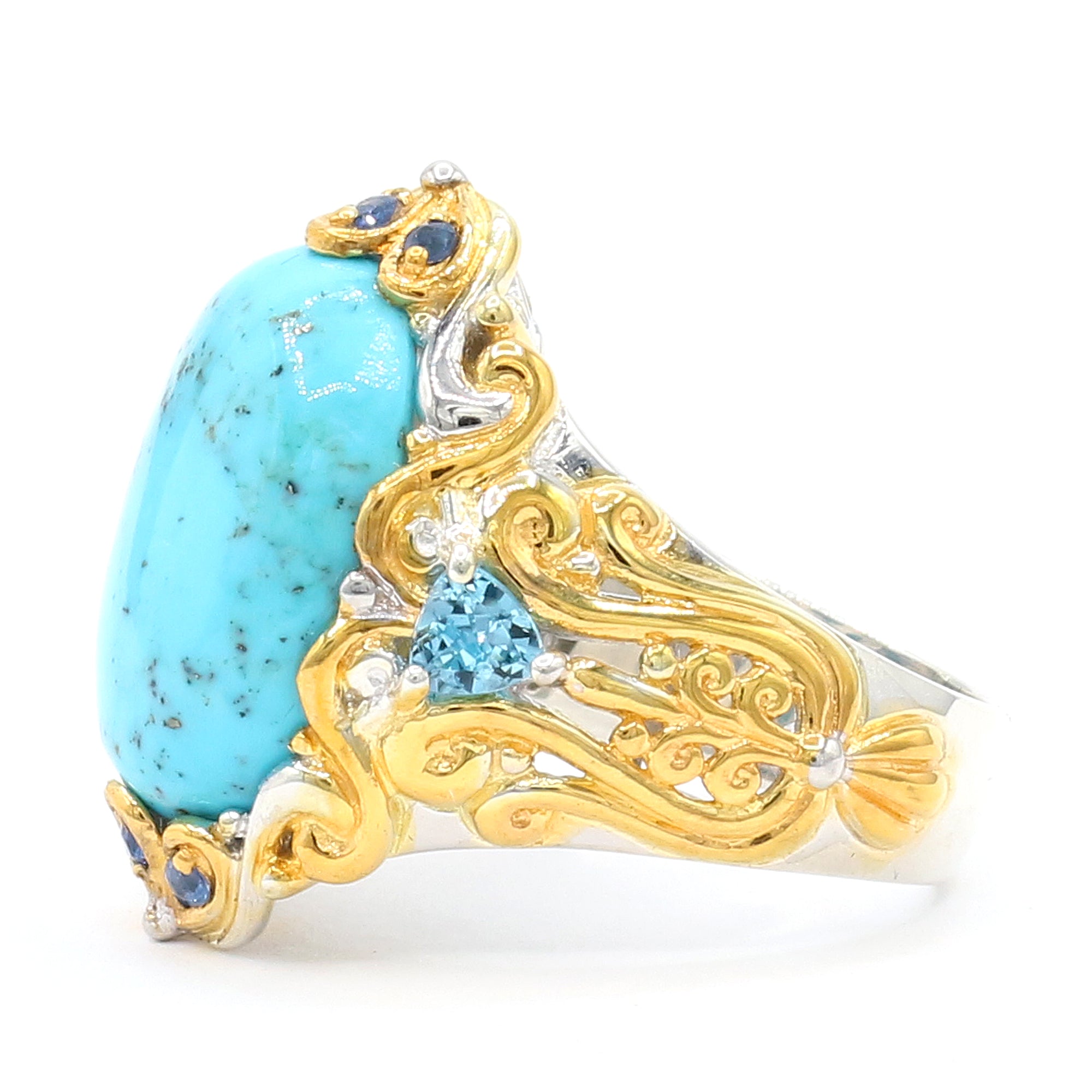 Gems en Vogue 24K Palladium Silver Oval Howlite, Swiss Blue Topaz & Blue Sapphire Ring