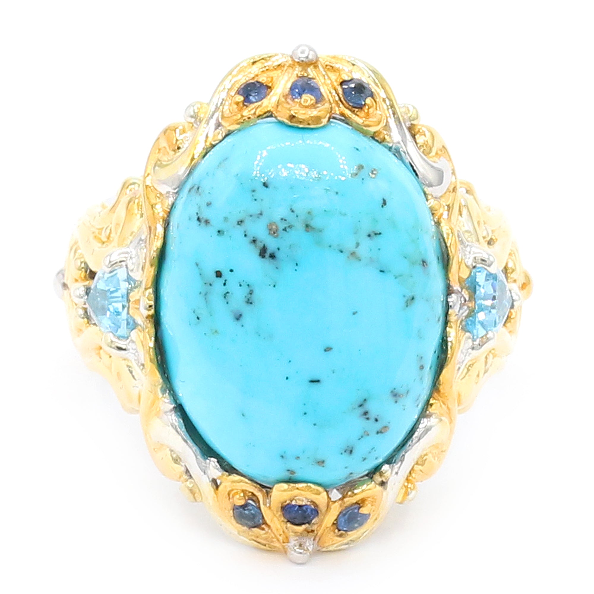 Gems en Vogue 24K Palladium Silver Oval Howlite, Swiss Blue Topaz & Blue Sapphire Ring