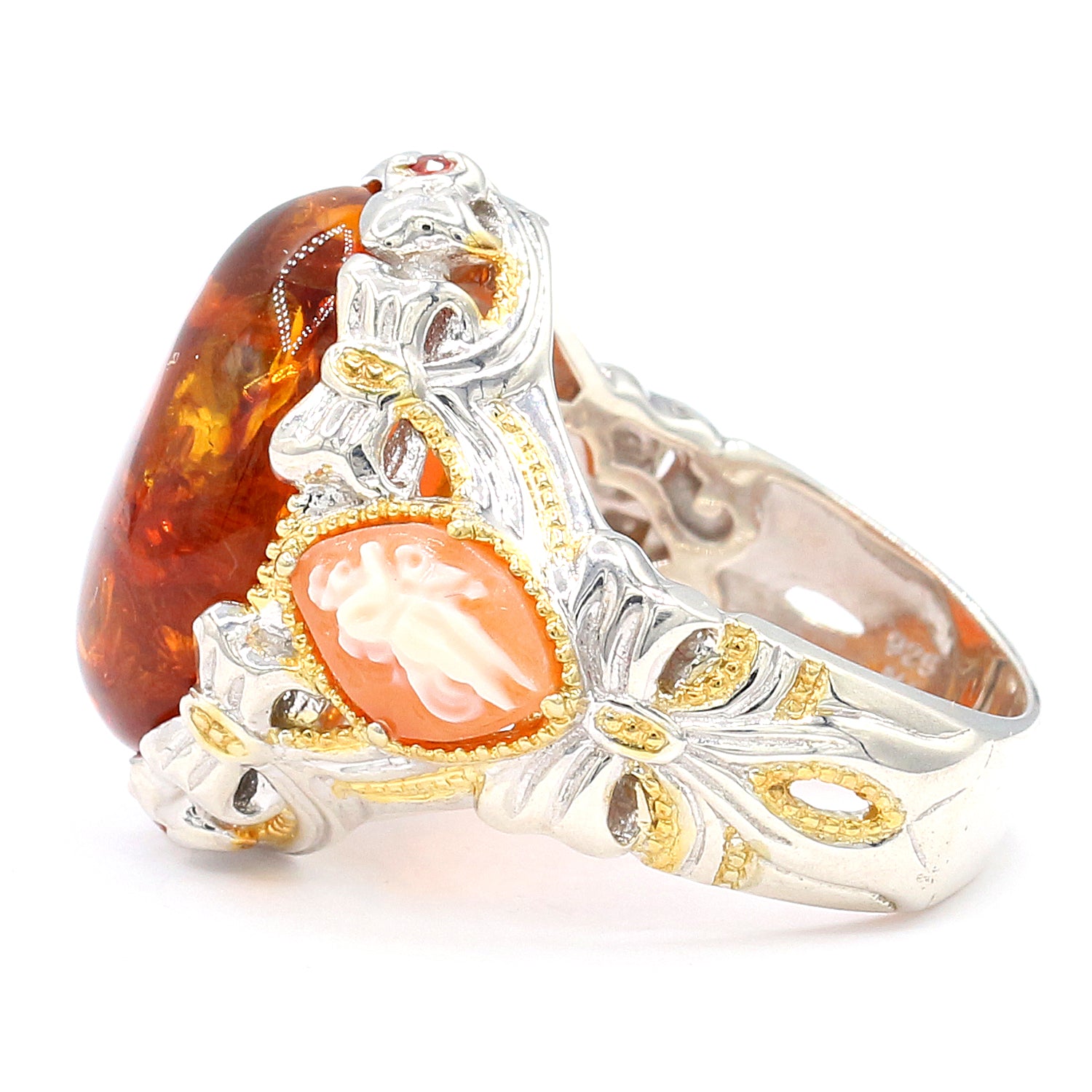 Gems en Vogue Amber, Cameo & Orange Sapphire Ring