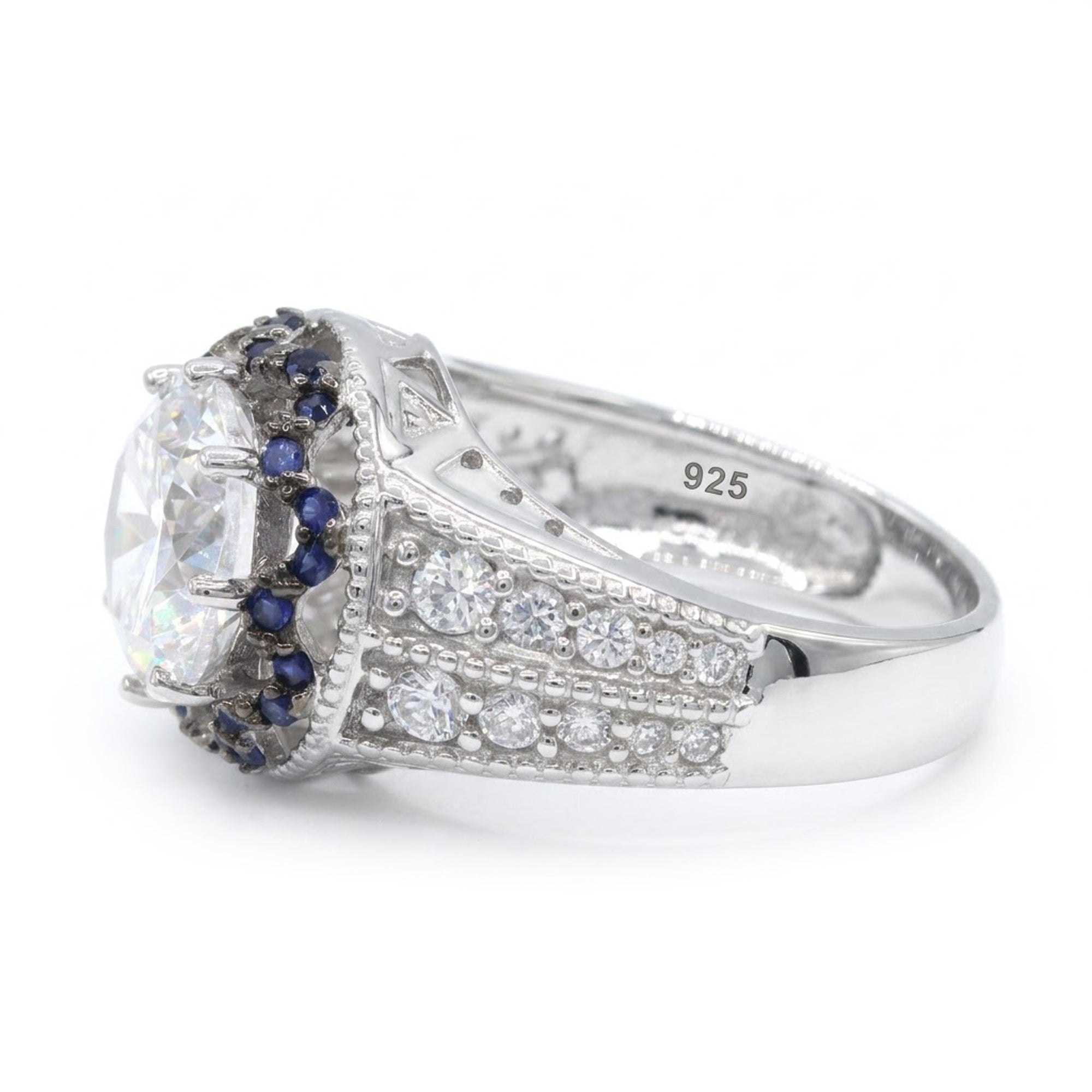 Signity Sterling Silver Cubic Zirconia & Created Blue Sapphire Ring CANNOT BE RESIZED