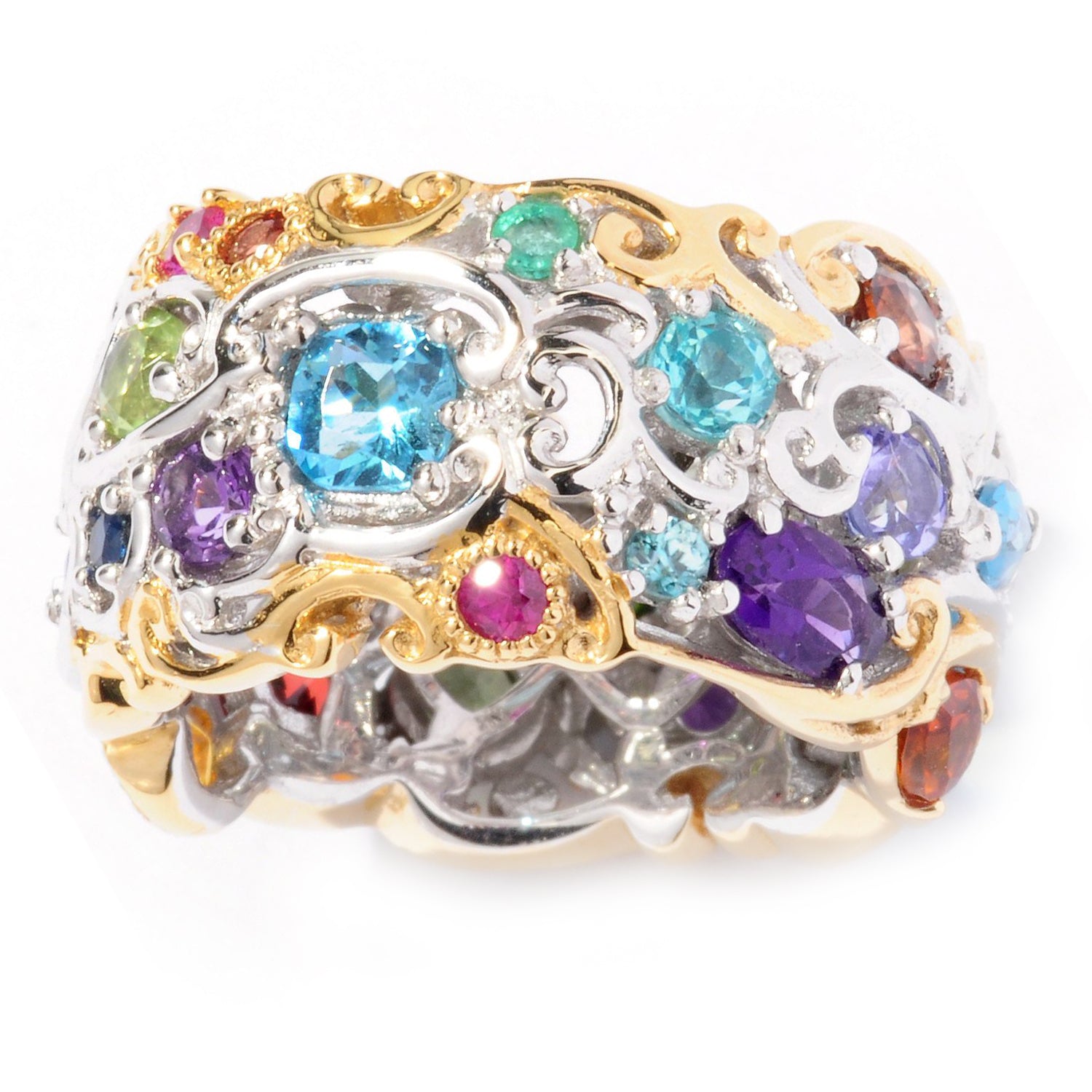 Gems en Vogue 4.39ctw Multi Gemstones Carnival Band Eternity Ring (cannot be sized)