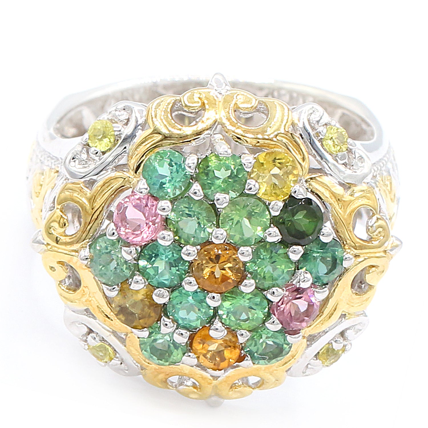 Gems en Vogue 2.44ctw Choice of Multi Tourmaline & Yellow Sapphire Cluster Ring