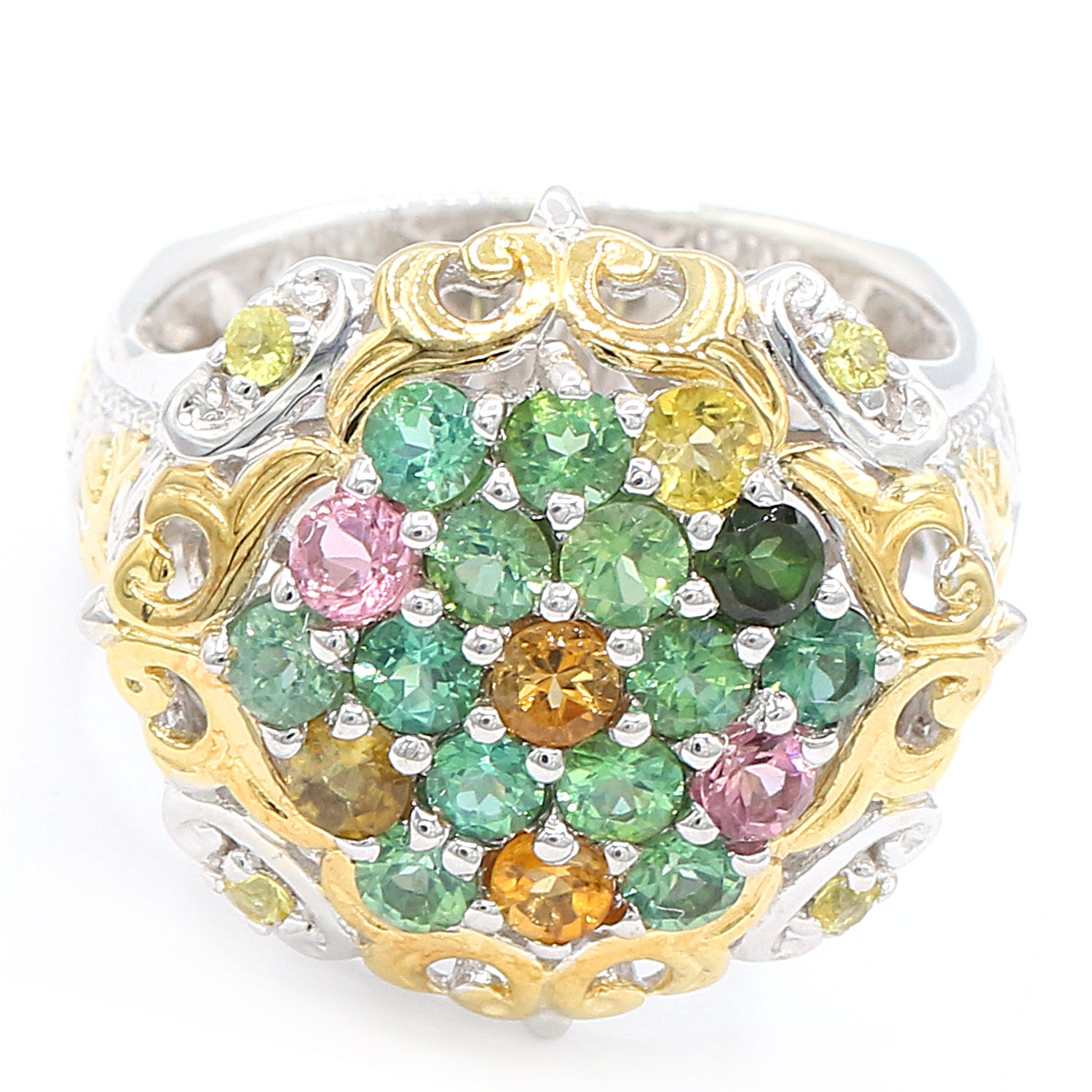 Gems en Vogue 2.44ctw Choice of Multi Tourmaline & Yellow Sapphire Cluster Ring