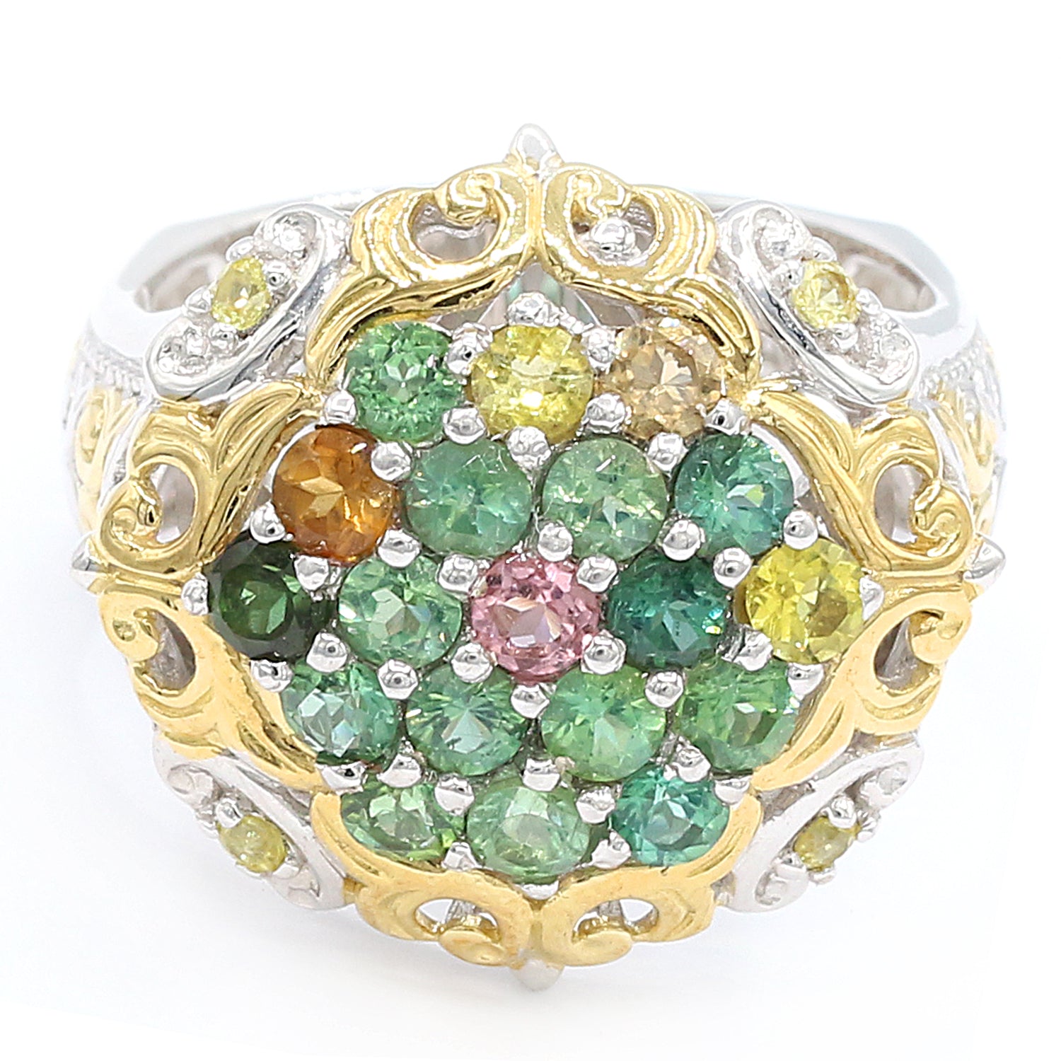 Gems en Vogue 2.44ctw Choice of Multi Tourmaline & Yellow Sapphire Cluster Ring