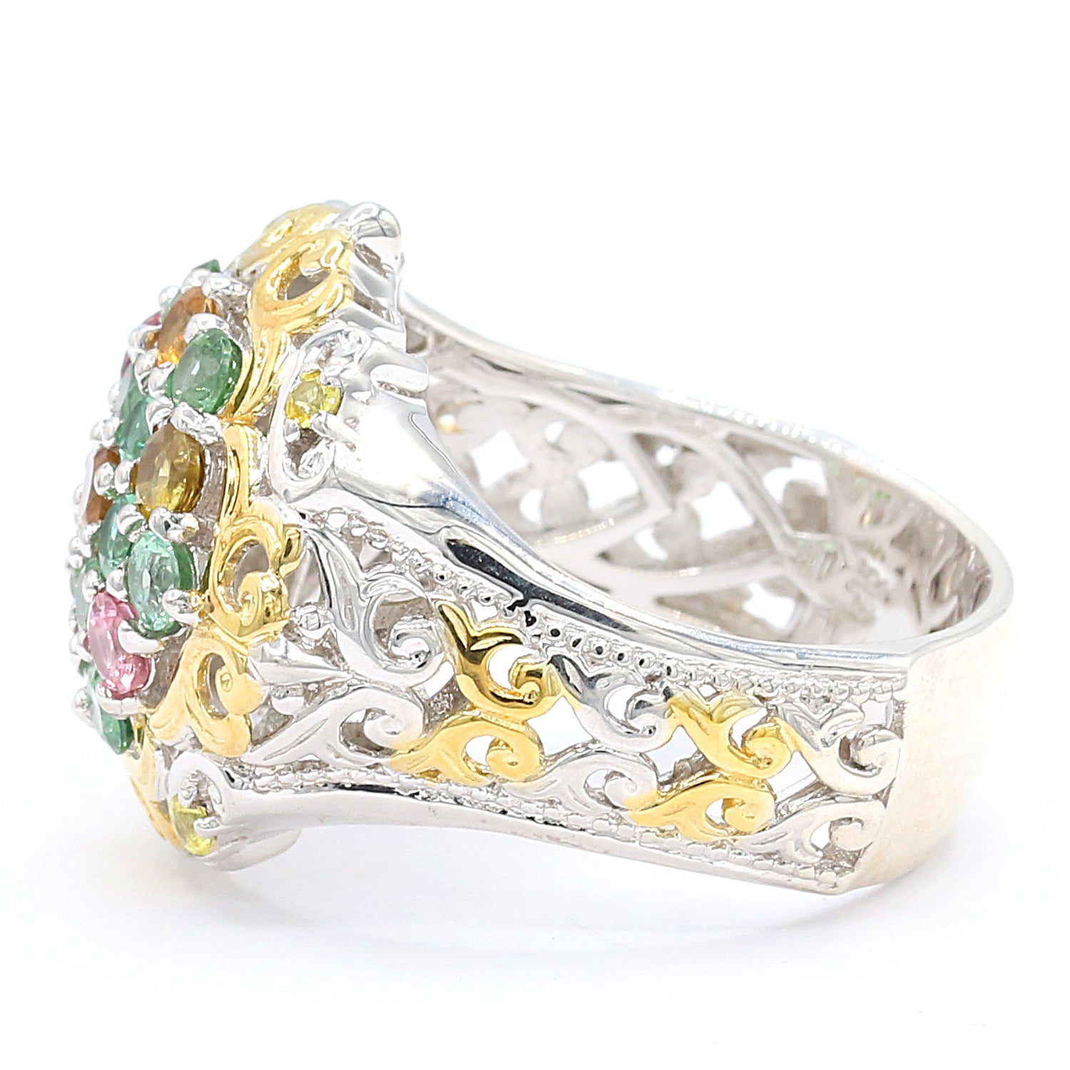Gems en Vogue 2.44ctw Choice of Multi Tourmaline & Yellow Sapphire Cluster Ring