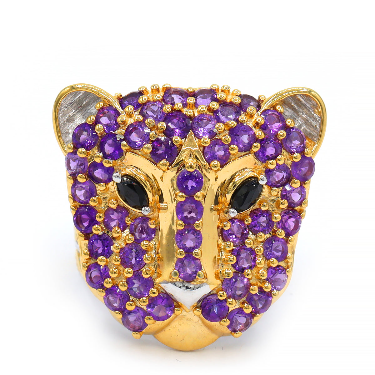 Gems en Vogue 24K Palladium Silver 3.03ctw African Amethyst & Black Spinel Panther Ring