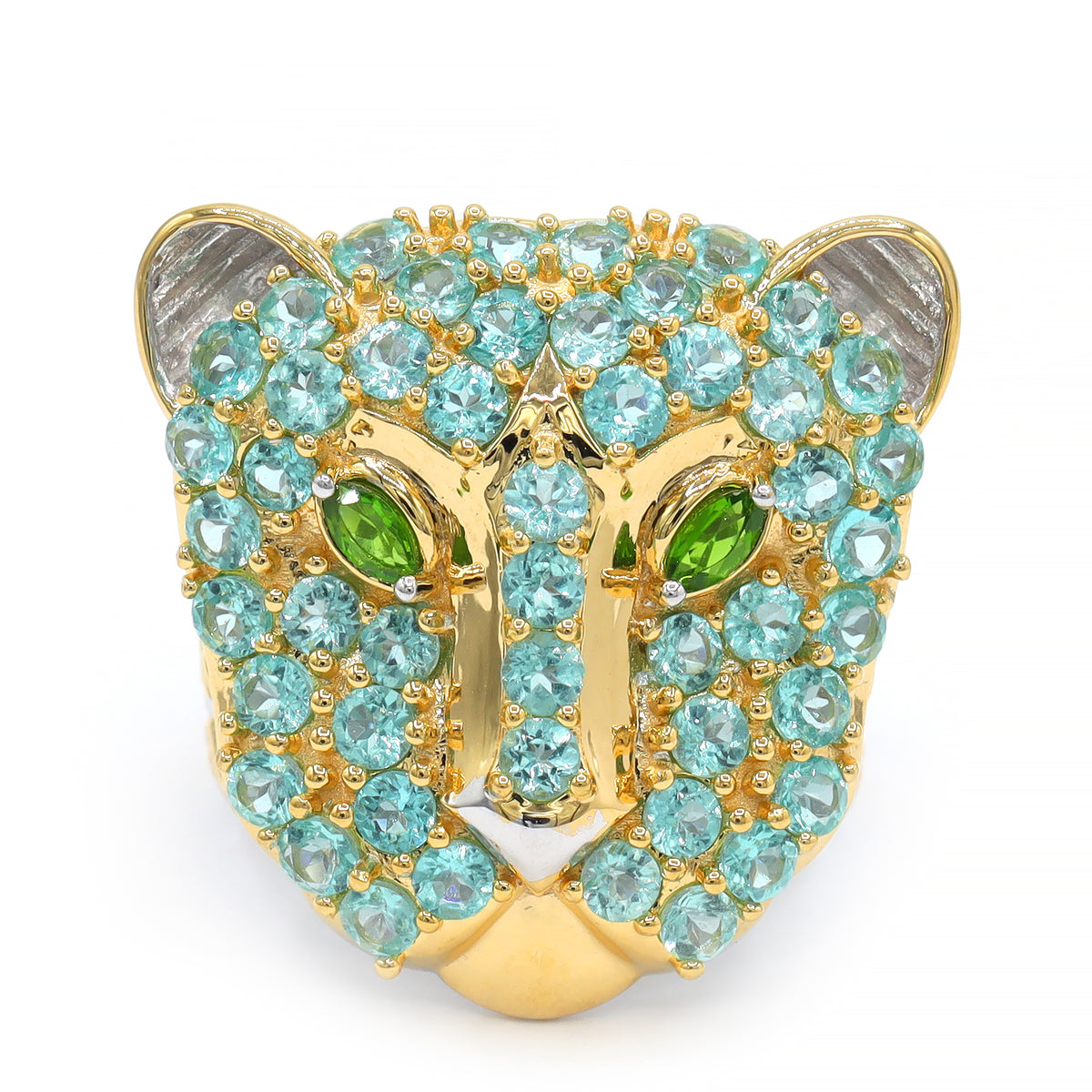 Gems en Vogue 24K Palladium Silver 3.60ctw Dauphin Apatite & Chrome Diopside Panther Ring