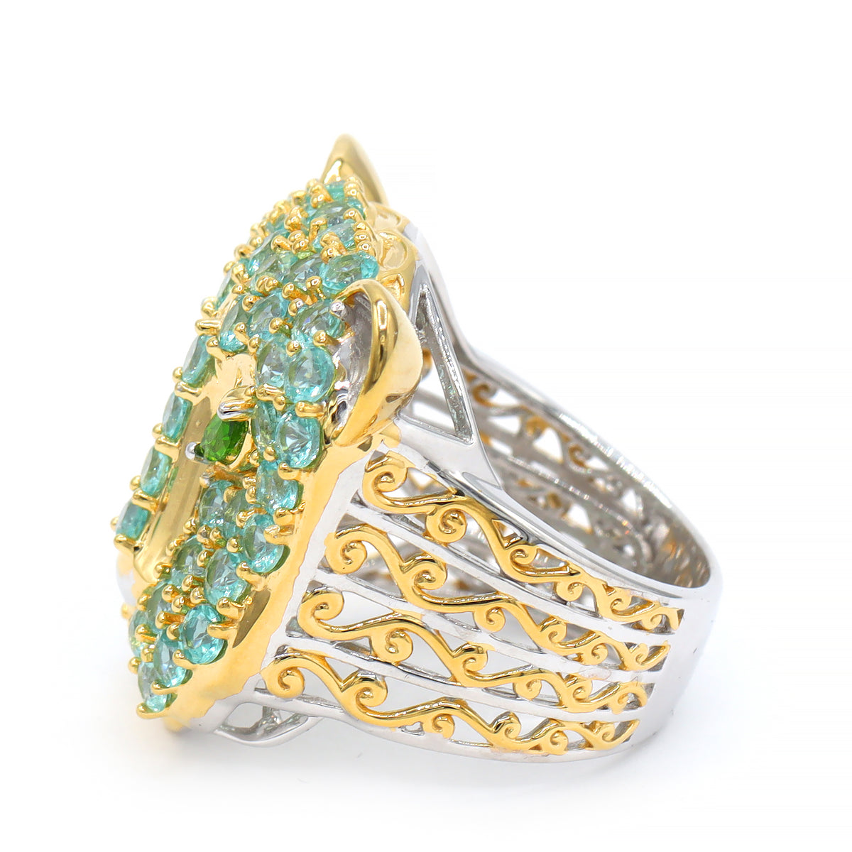 Gems en Vogue 24K Palladium Silver 3.60ctw Dauphin Apatite & Chrome Diopside Panther Ring