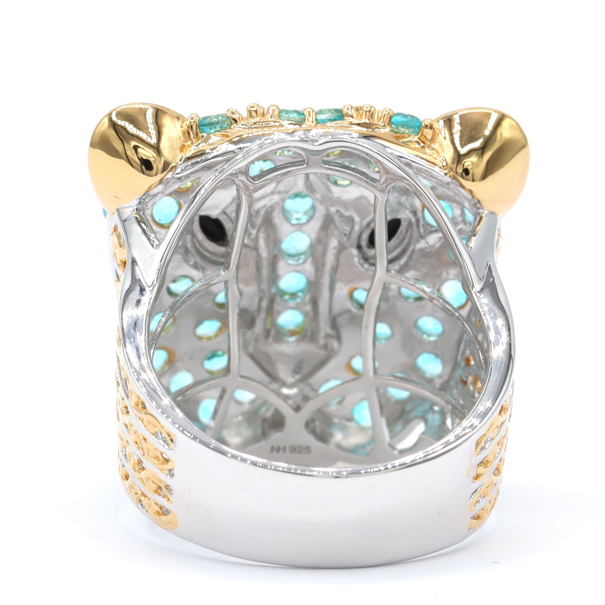 Gems en Vogue 24K Palladium Silver 3.99ctw Paraiba Topaz & Black Spinel Panther Ring