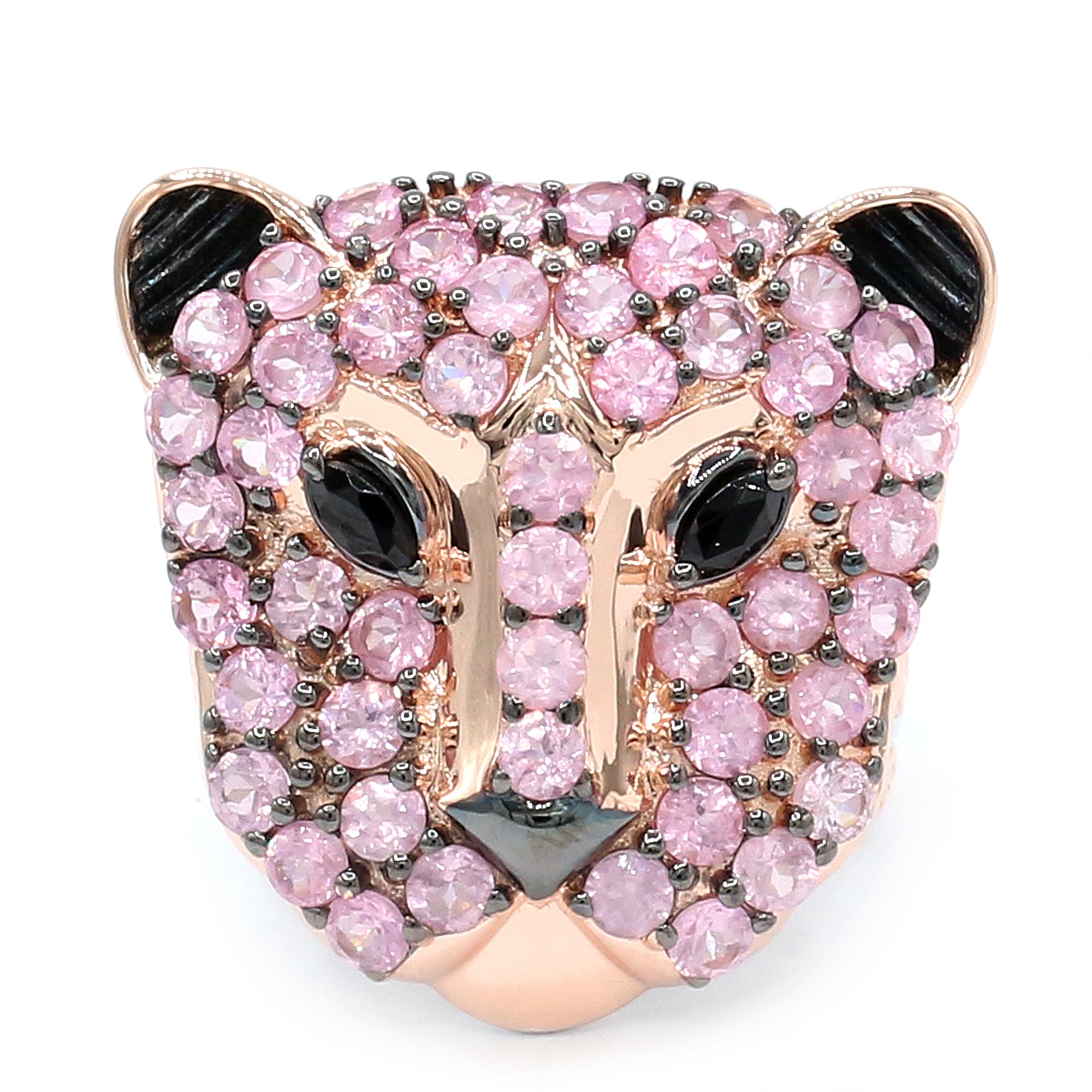 Gems en Vogue 18K Palladium Silver 3.51ctw Pink Spinel & Black Spinel Panther Ring