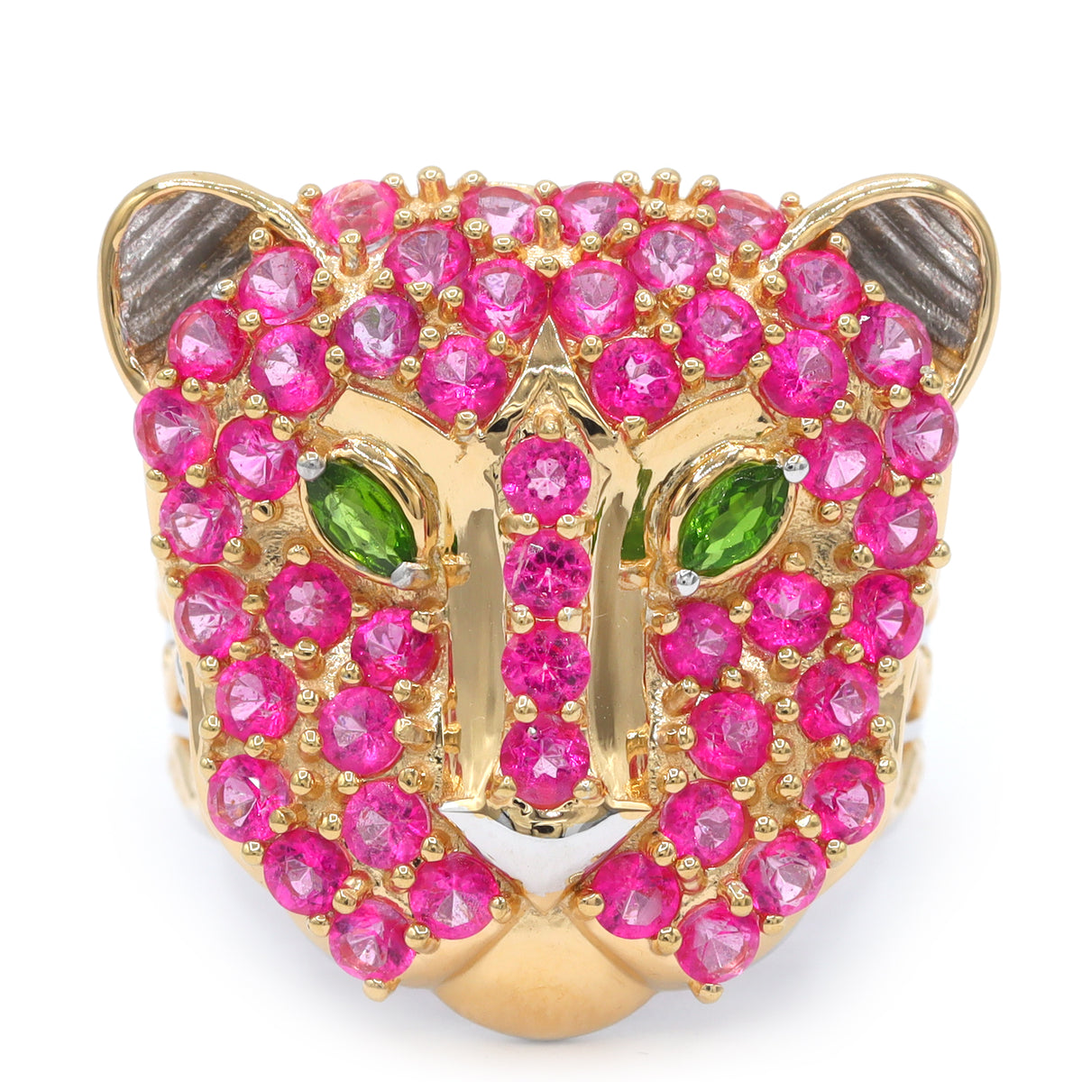 Gems en Vogue 24K Palladium Silver 3.99ctw Pink Topaz & Chrome Diopside Panther Ring
