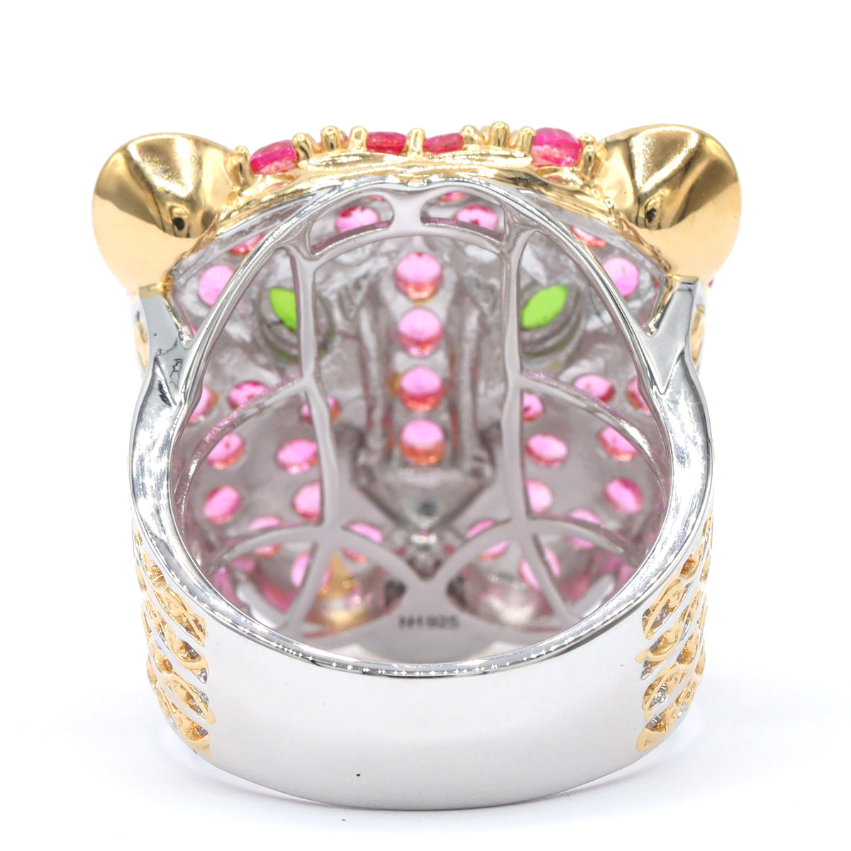 Gems en Vogue 24K Palladium Silver 3.99ctw Pink Topaz & Chrome Diopside Panther Ring