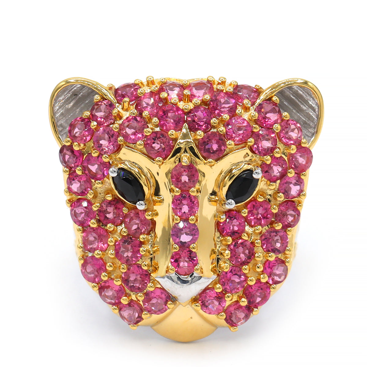 Gems en Vogue 24K Palladium Silver 3.51ctw Rubellite & Black Spinel Panther Ring