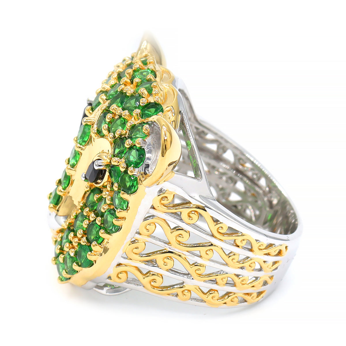 Gems en Vogue 24K Palladium Silver 3.99ctw Tsavorite Garnet & Black Spinel Panther Ring