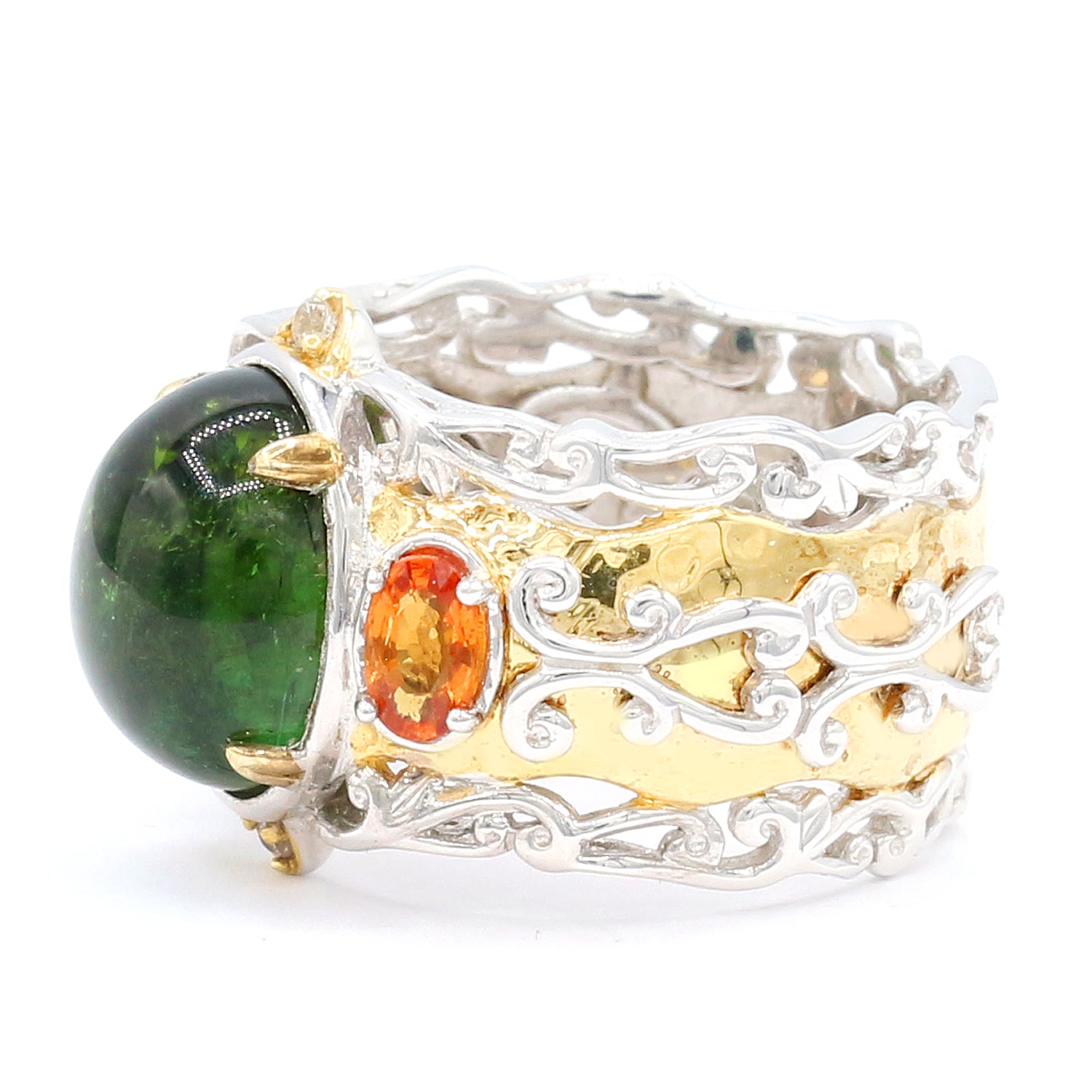Gems en Vogue Green Tourmaline, Orange & White Sapphire Ring