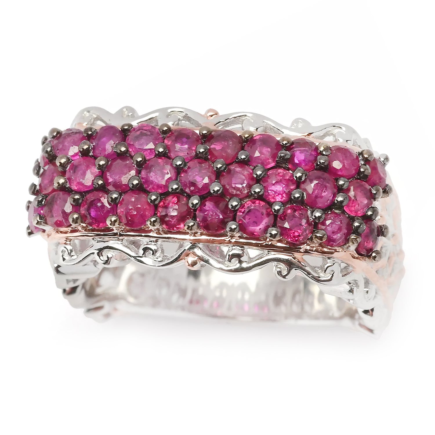 Gems en Vogue 2.03ctw Tanzanian Ruby Three Row Ring