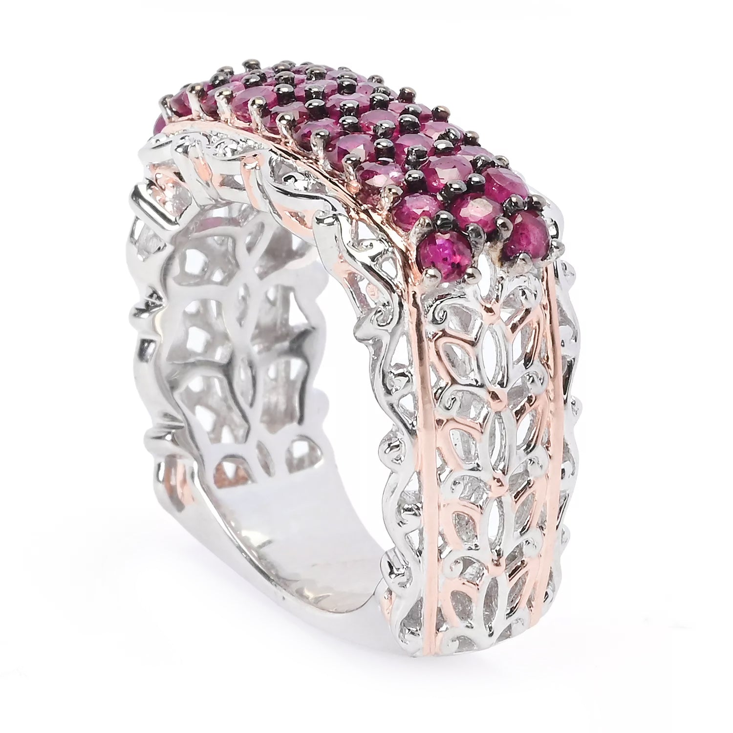 Gems en Vogue 2.03ctw Tanzanian Ruby Three Row Ring