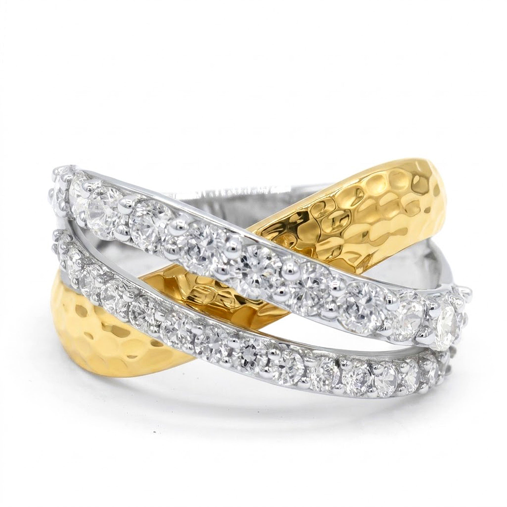 Signity Sterling Silver Cubic Zirconia Highway Hammered Ring CANNOT BE RESIZED