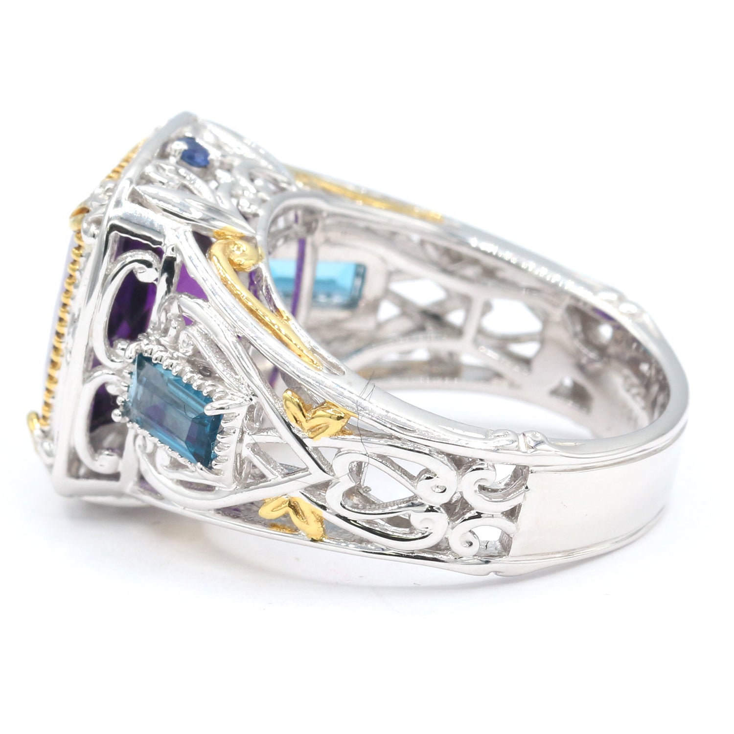 Gems en Vogue 6.97ctw African Amethyst, London Blue Topaz & Blue Sapphire Ring