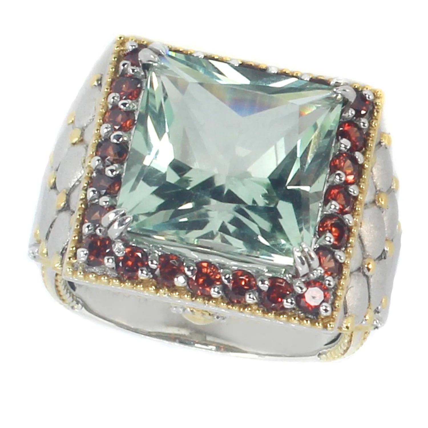 Gems en Vogue 9.08ctw Prasiolite & Mocha Zircon Square Ring