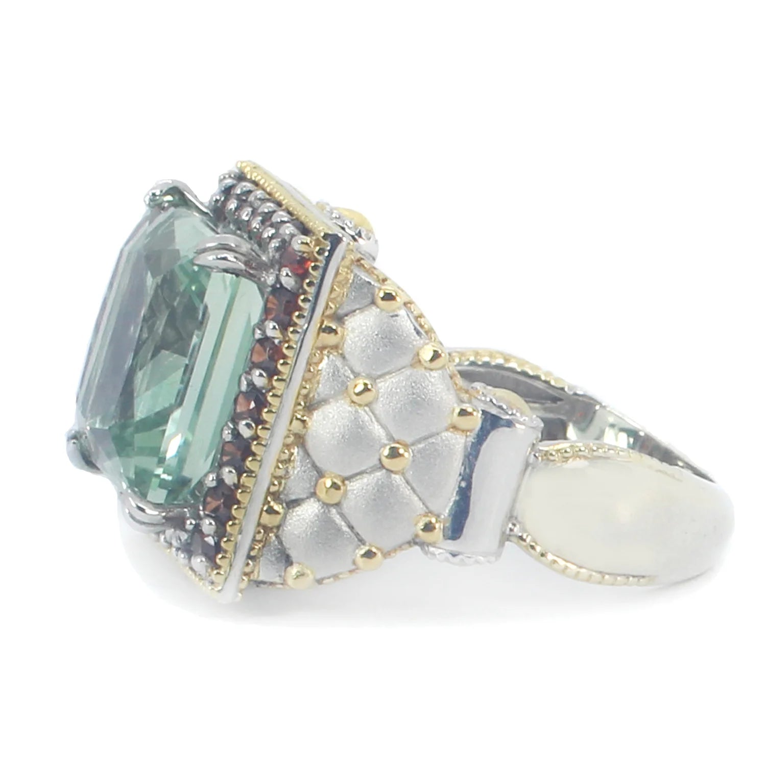 Gems en Vogue 9.08ctw Prasiolite & Mocha Zircon Square Ring