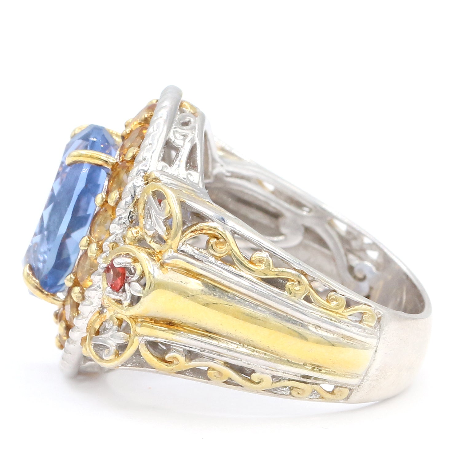 Gems en Vogue 6.95ctw Deep Blue Fluorite, Citrine & Orange Sapphire Ring