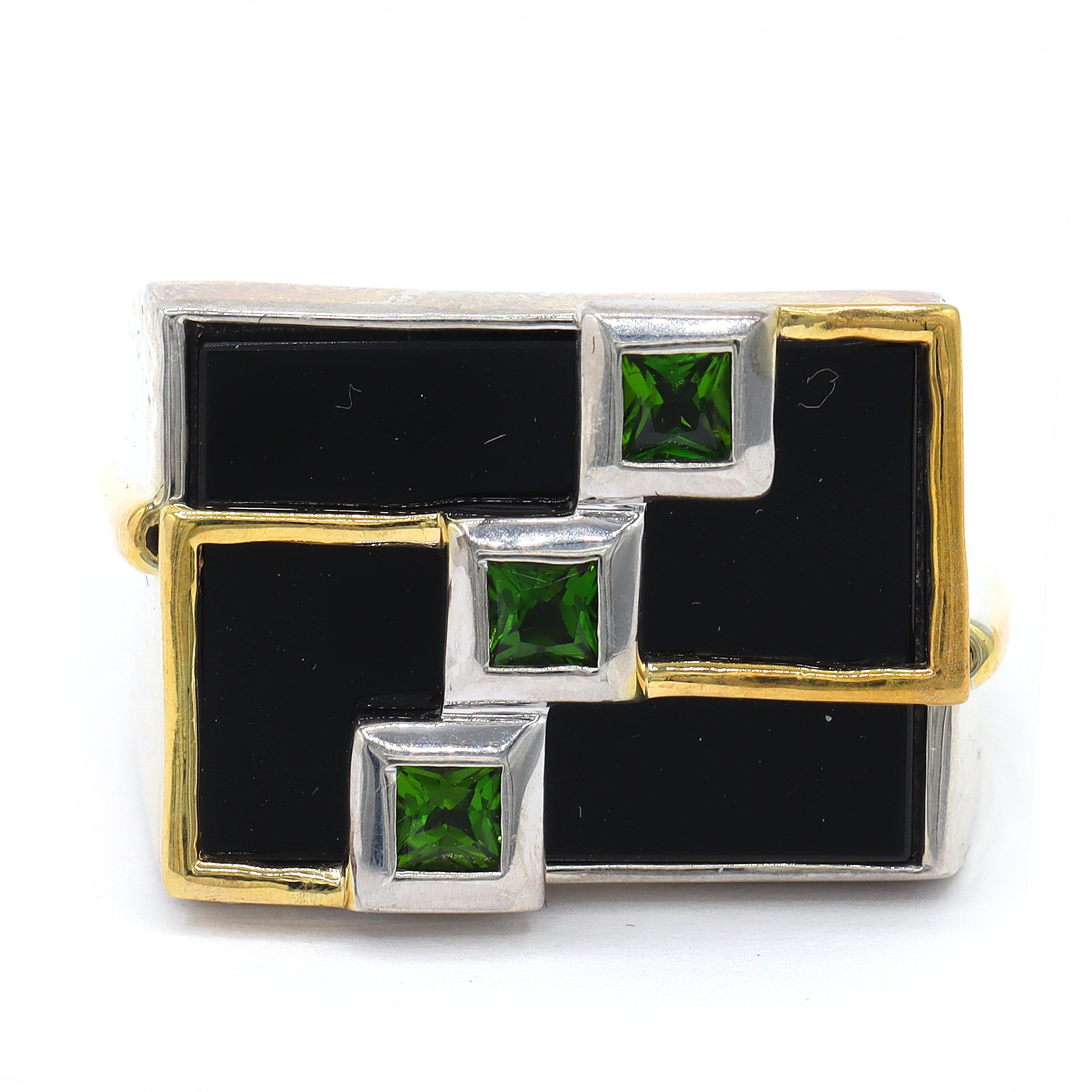 Gems en Vogue 24K Palladium Silver Black Onyx & Chrome Diopside Ring