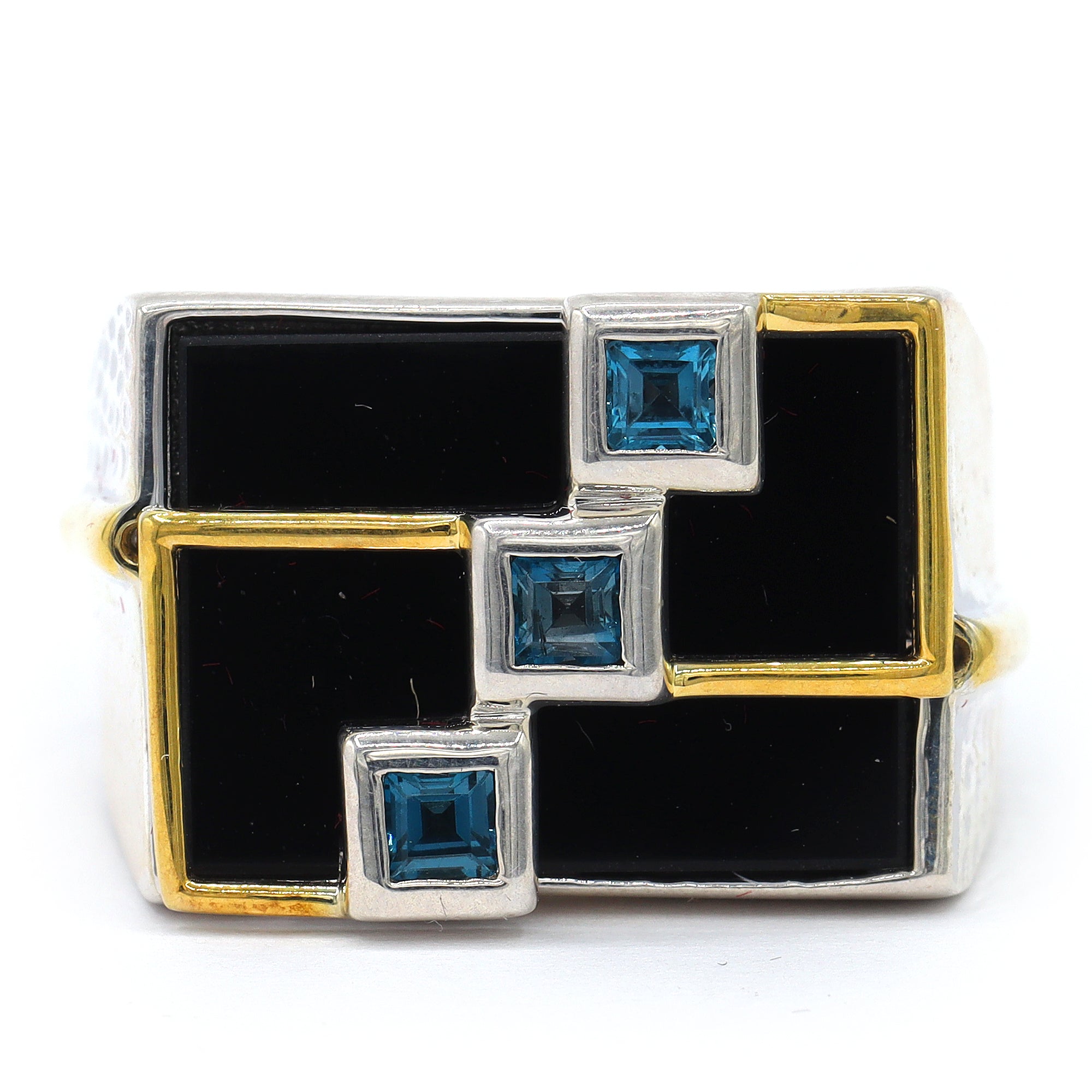 Gems en Vogue 24K Palladium Silver Black Onyx & London Blue Topaz Ring