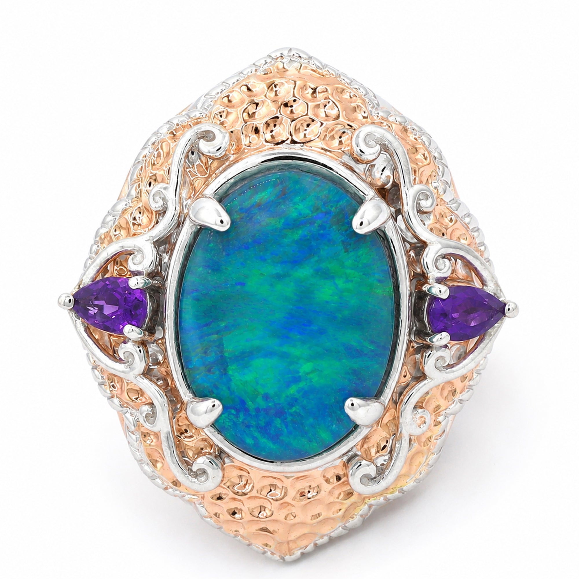 Gems en Vogue One-of-a-kind 18K Palladium Silver Australian Opal Triplet & Amethyst Ring