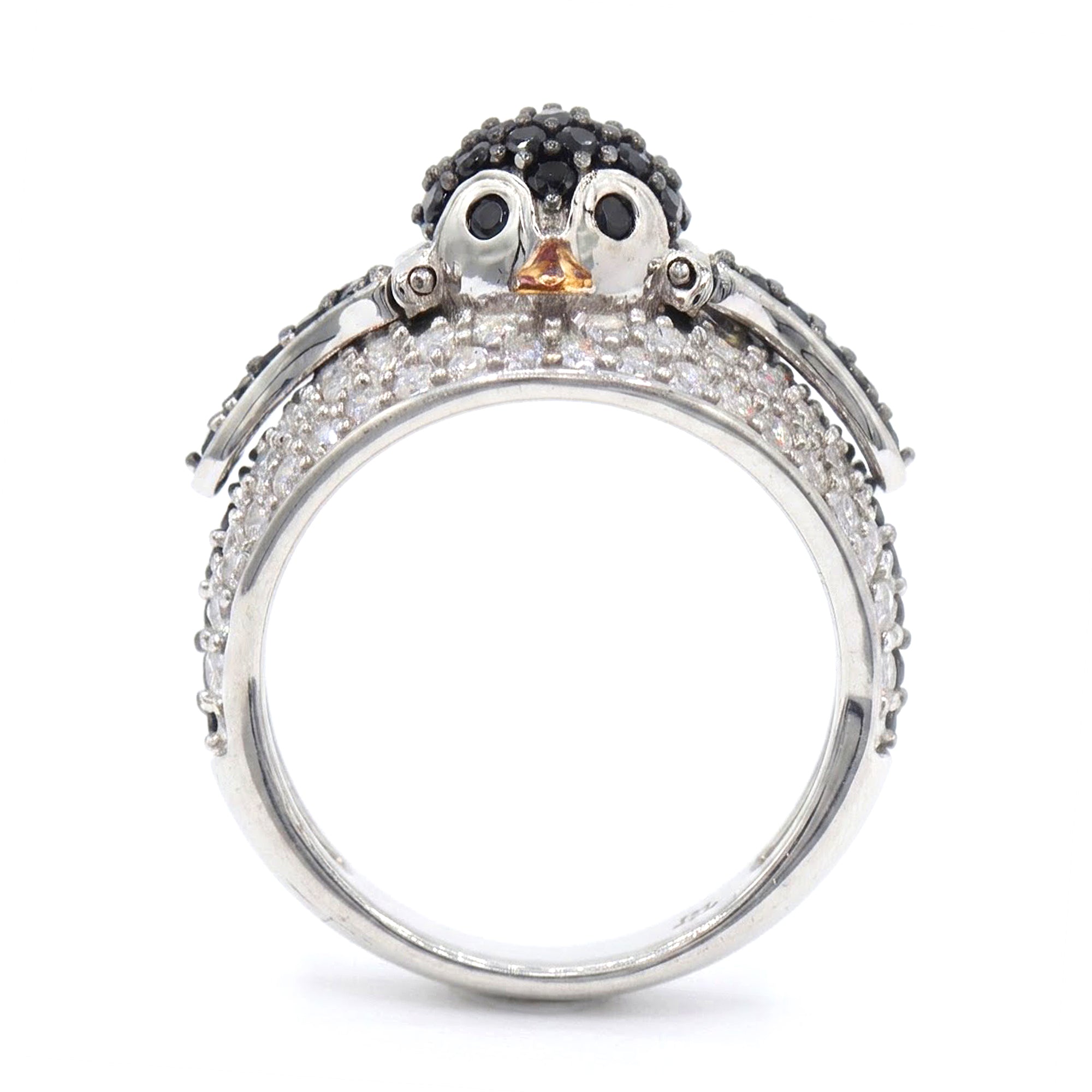 Signity Sterling Silver Black & White Cubic Zirconia Penguin Ring CANNOT BE RESIZED