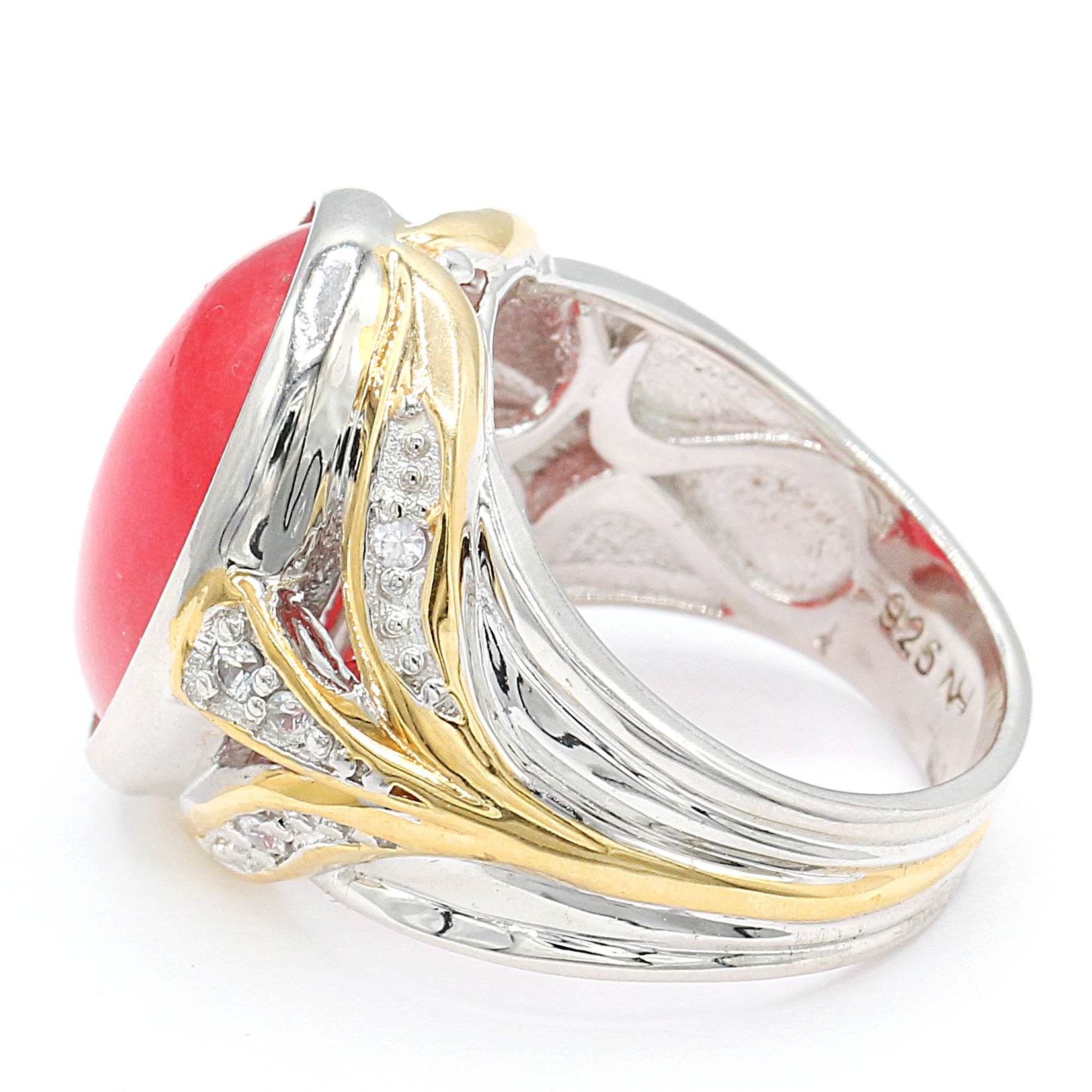 Gems en Vogue Red Jade & White Sapphire Ring CANNOT BE RESIZED