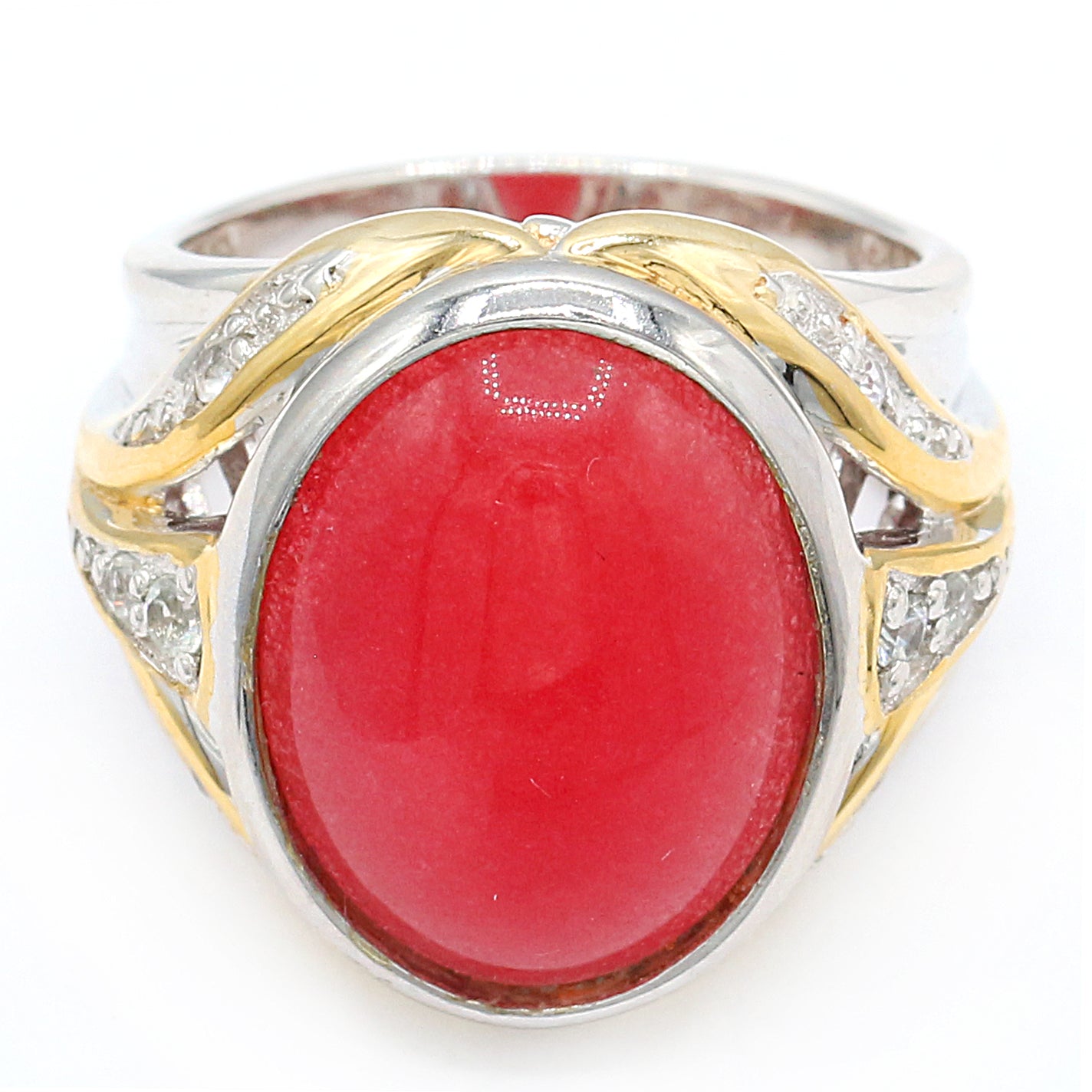 Gems en Vogue Red Jade & White Sapphire Ring CANNOT BE RESIZED