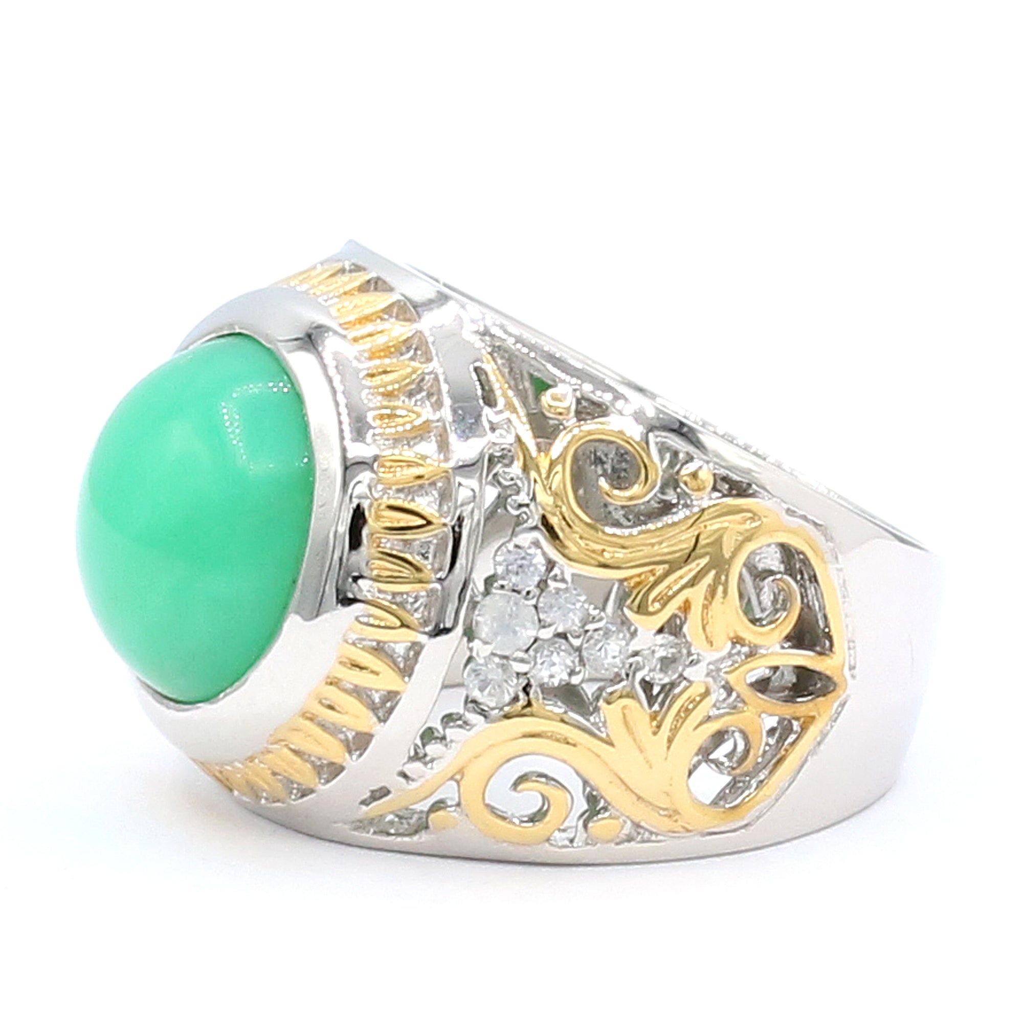 Gems en Vogue 24K Palladium Silver Chrysoprase & White Sapphire Ring
