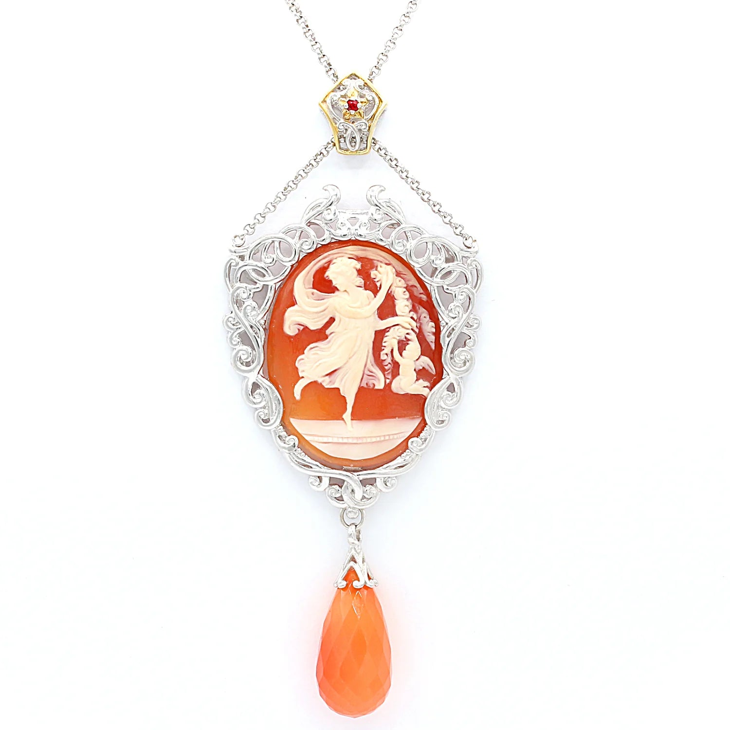 Gems en Vogue Cameo Carnelian & Orange Sapphire Dancing Grace Pendant