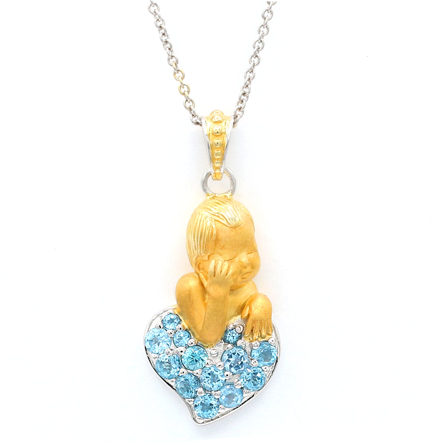 Gems en Vogue 1.88ctw Swiss Blue Topaz Baby & Heart Pendant