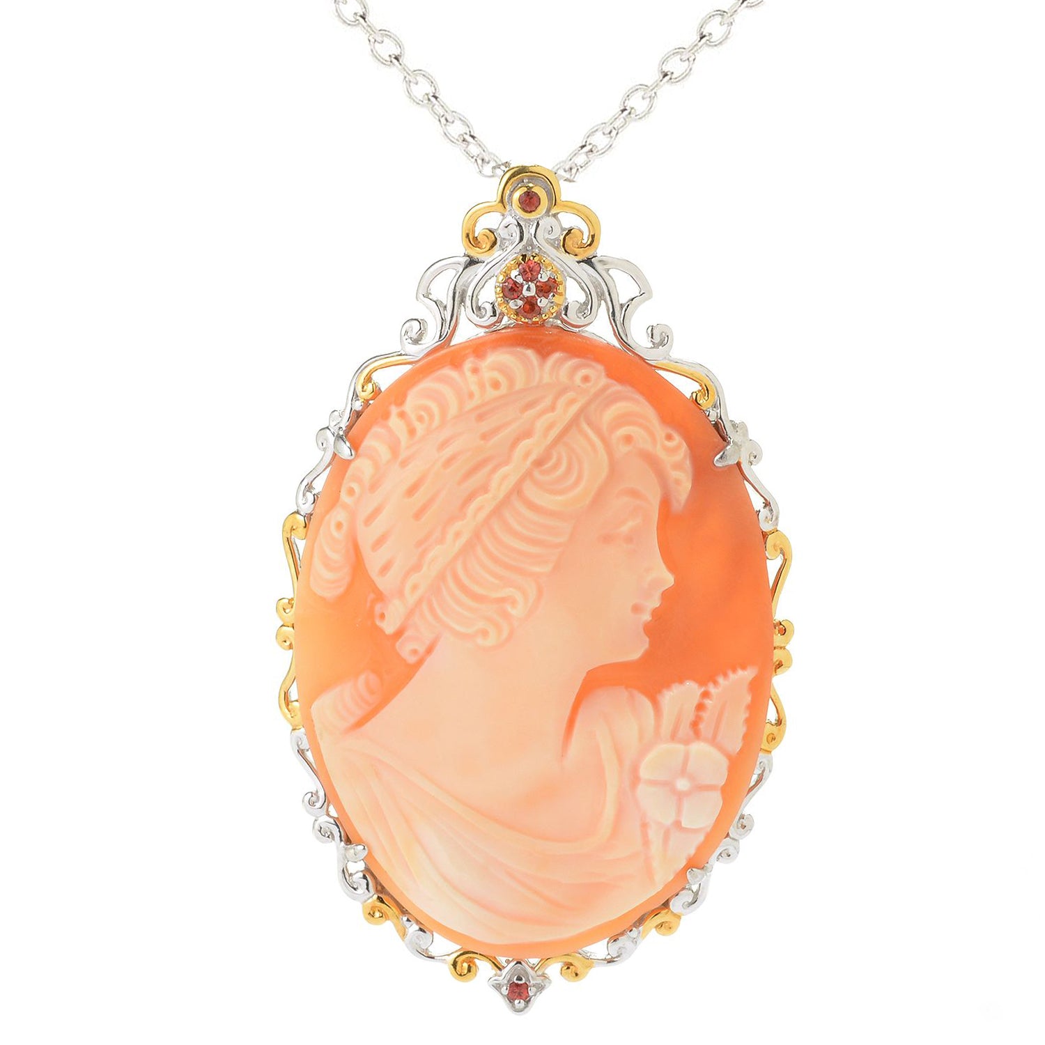 Gems en Vogue Carved Cameo & Orange Sapphire Lady Pendant
