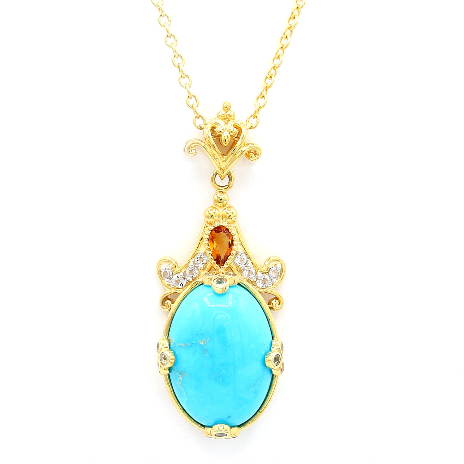 Gems en Vogue Kingman Turquoise, Madeira Citrine & White Topaz Pendant