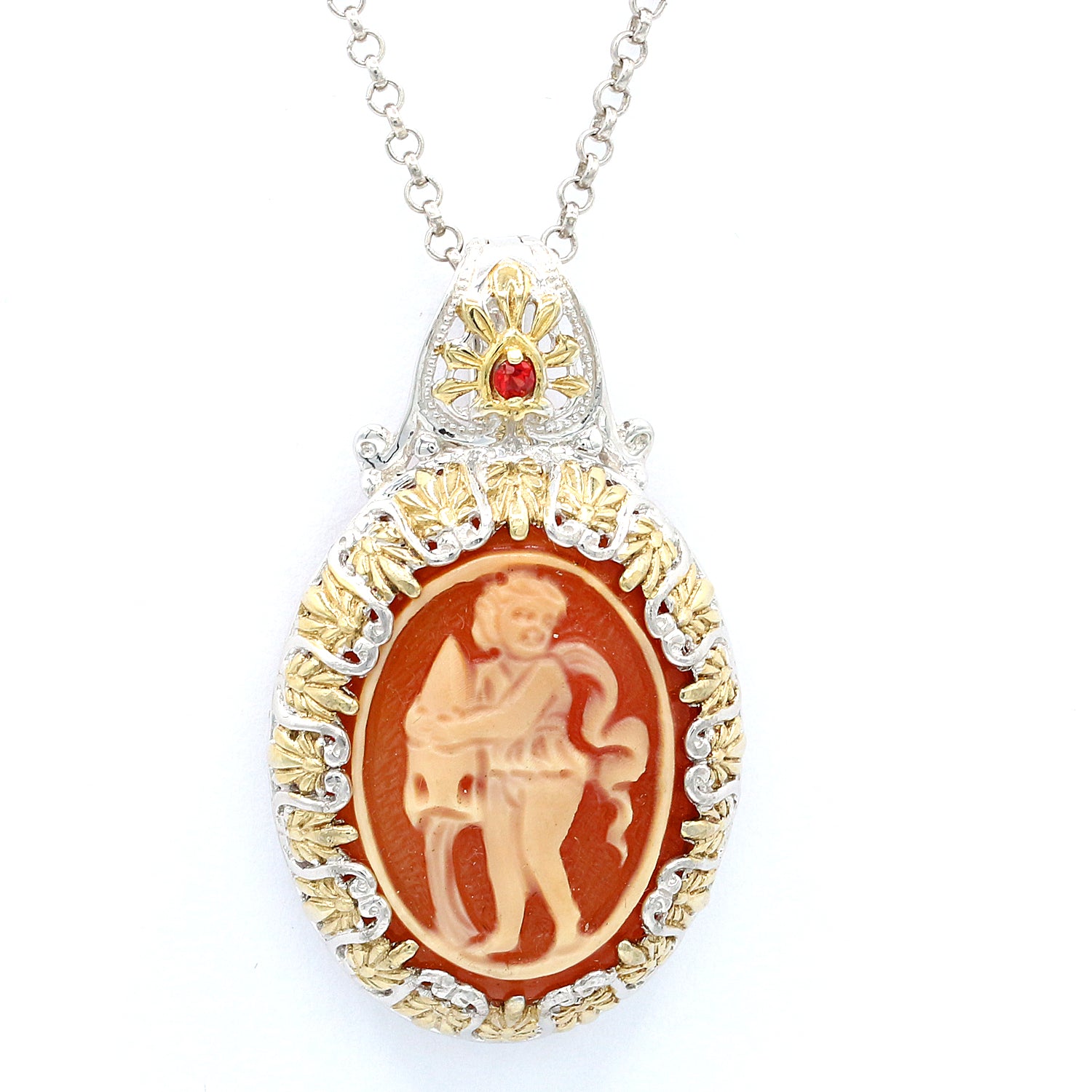 Gems en Vogue Carved Cameo & Orange Sapphire Choice of Zodiac Signs Pendant