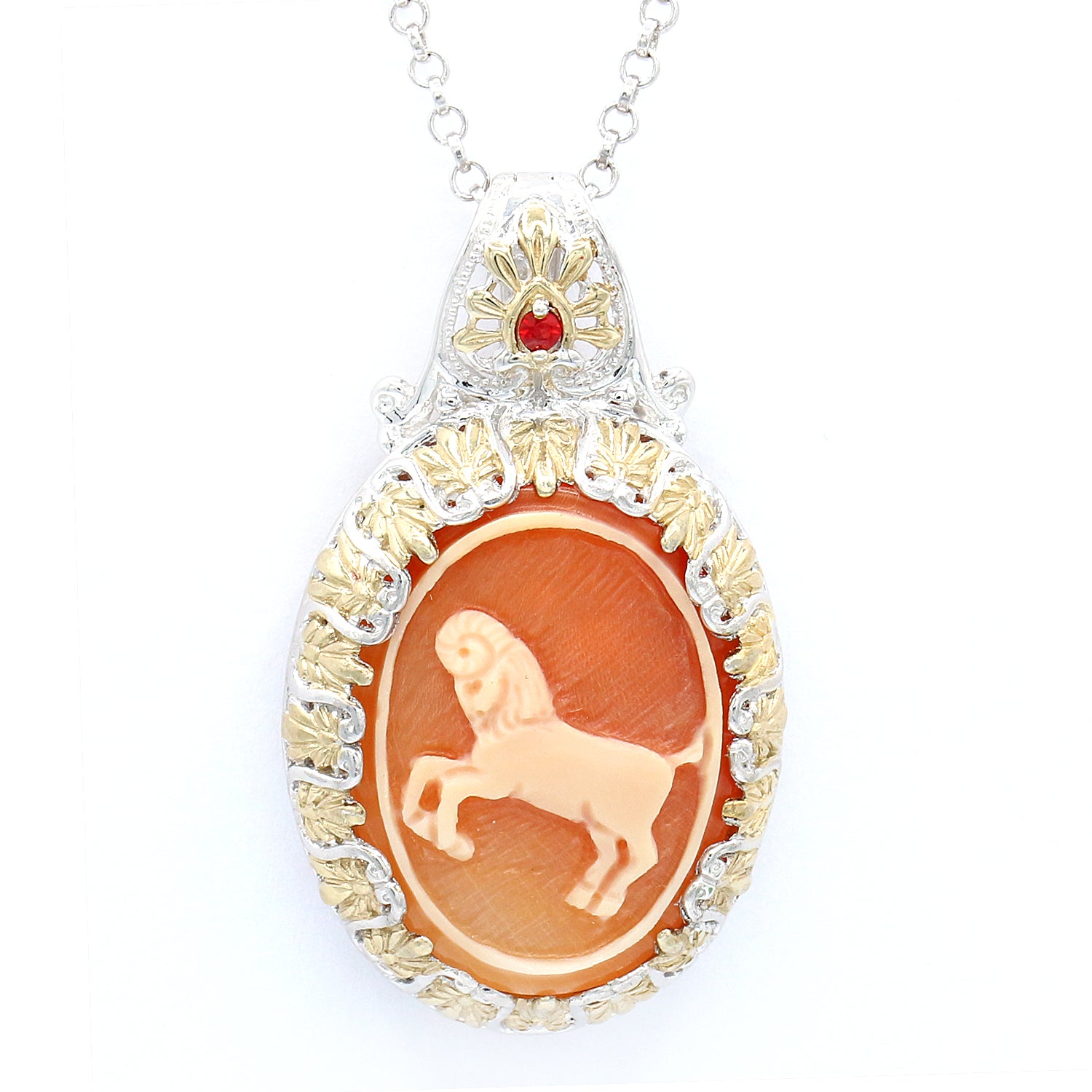 Gems en Vogue Carved Cameo & Orange Sapphire Choice of Zodiac Signs Pendant