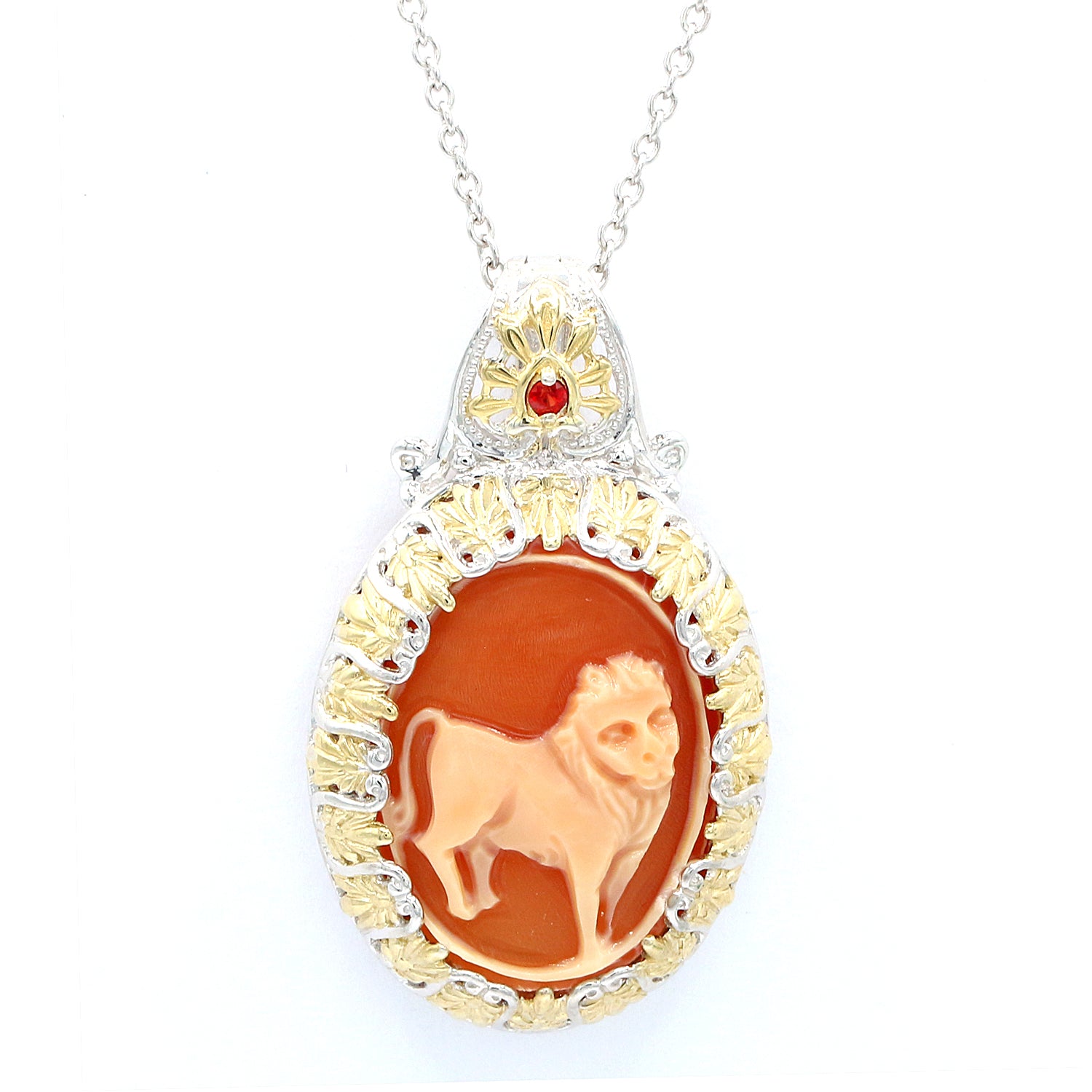 Gems en Vogue Carved Cameo & Orange Sapphire Choice of Zodiac Signs Pendant