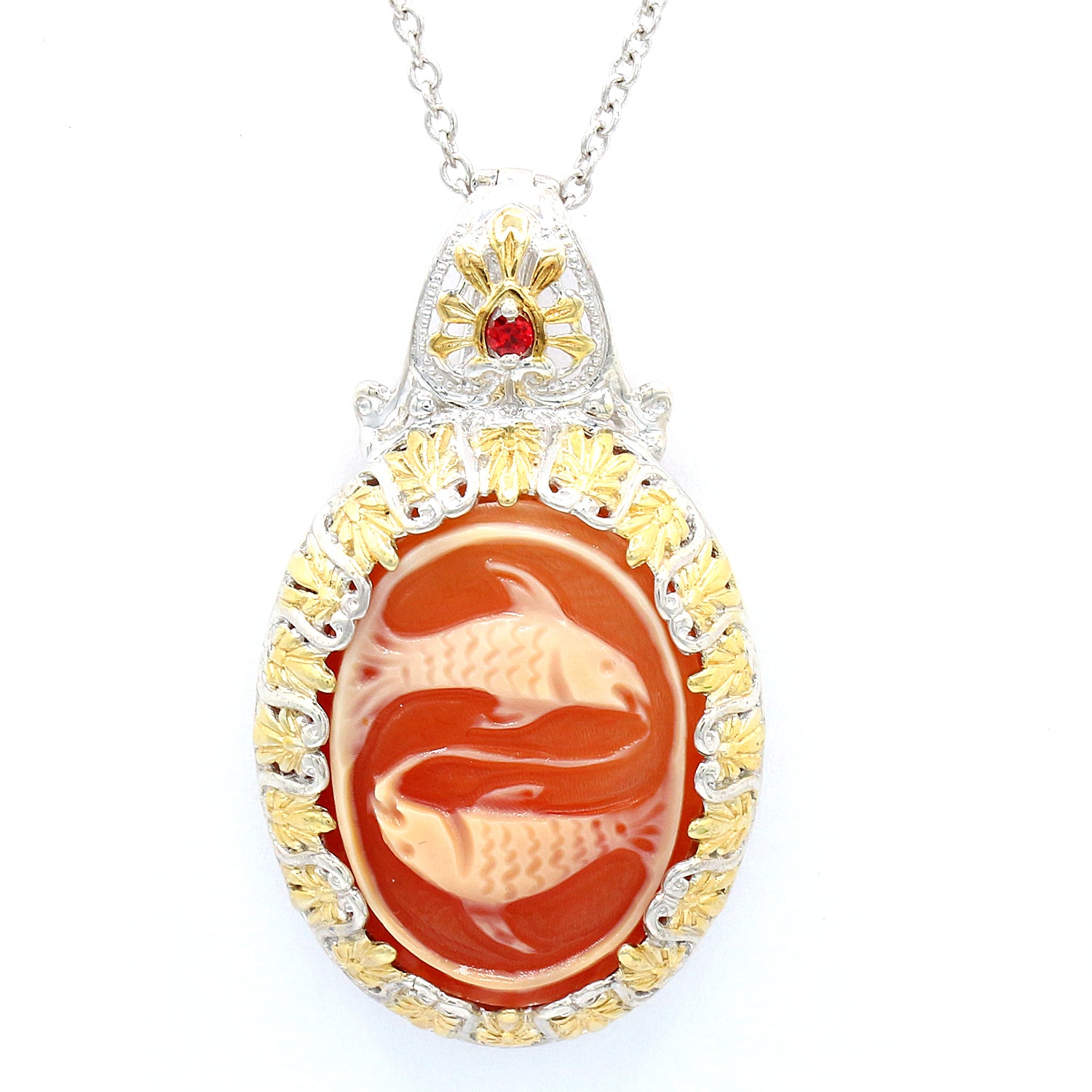Gems en Vogue Carved Cameo & Orange Sapphire Choice of Zodiac Signs Pendant