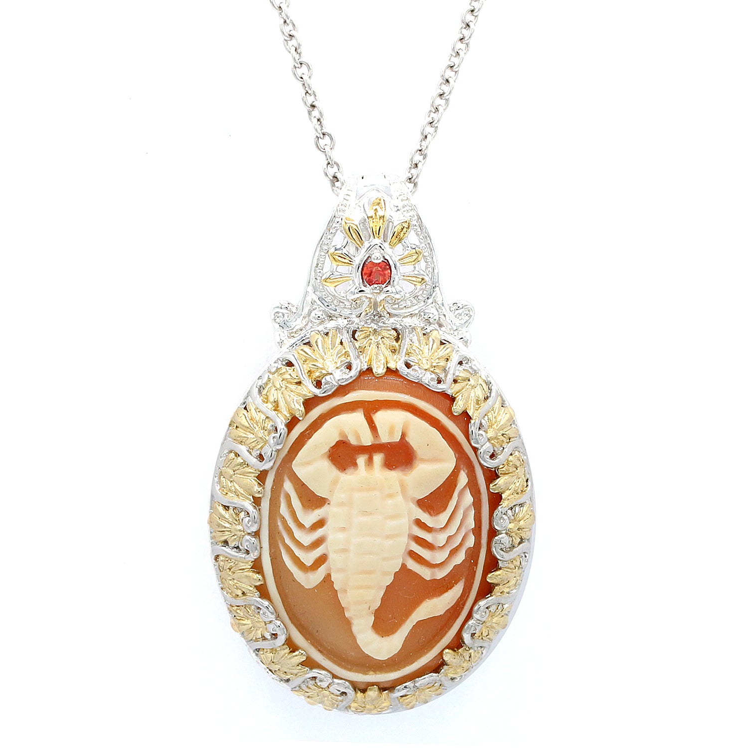 Gems en Vogue Carved Cameo & Orange Sapphire Choice of Zodiac Signs Pendant