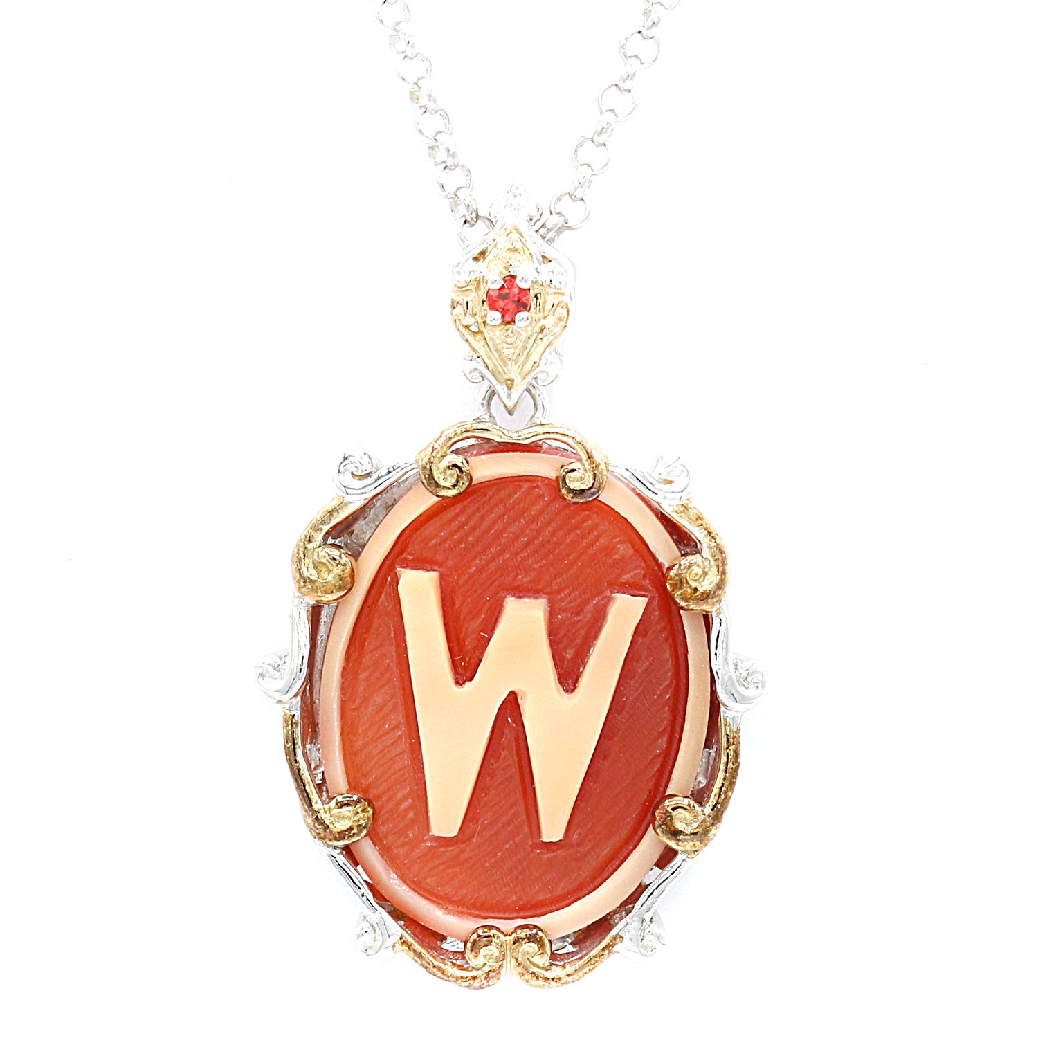 Gems en Vogue Carved Cameo & Orange Sapphire Choice of Initial Pendant