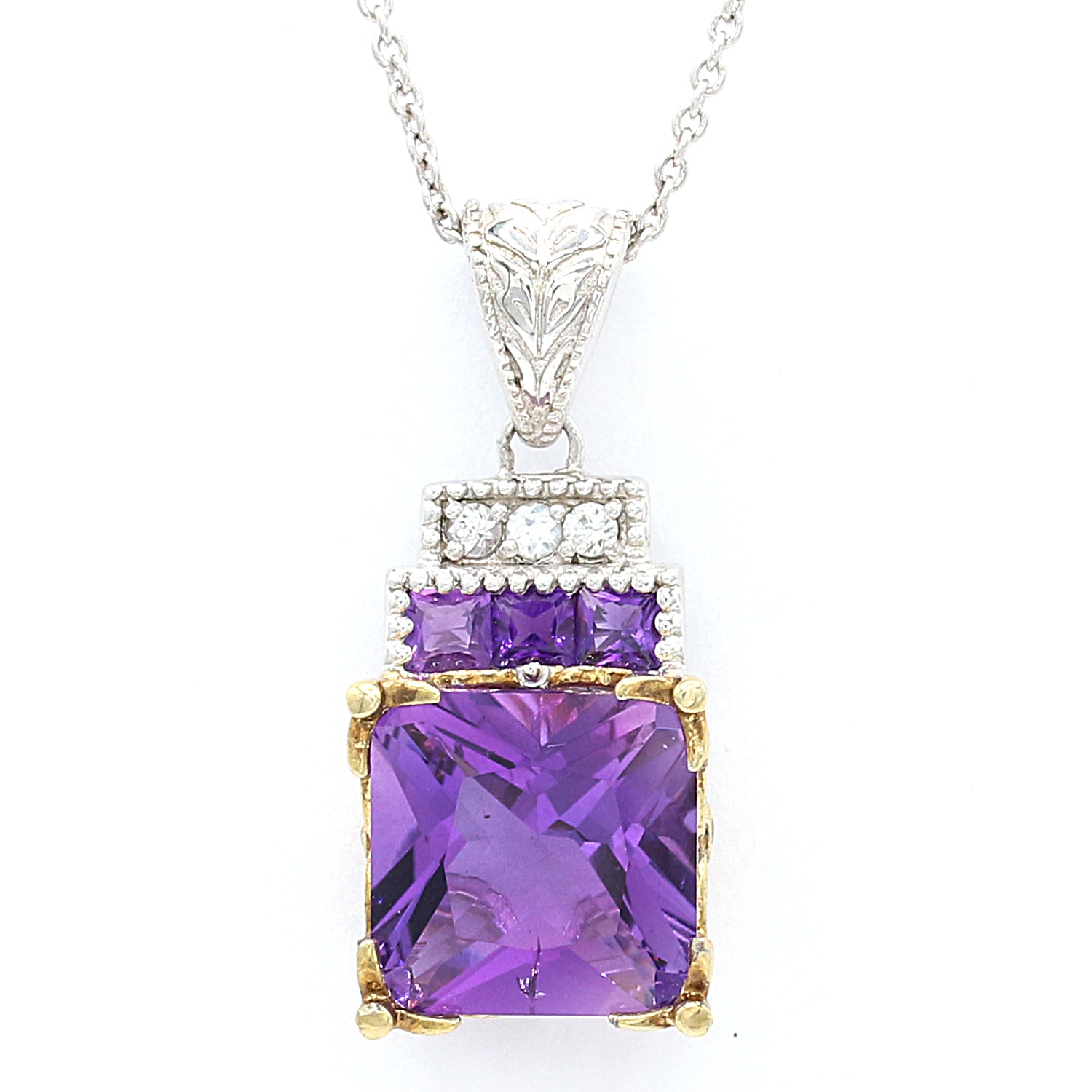 Gems en Vogue 7.44ctw Amethyst & White Sapphire Pendant