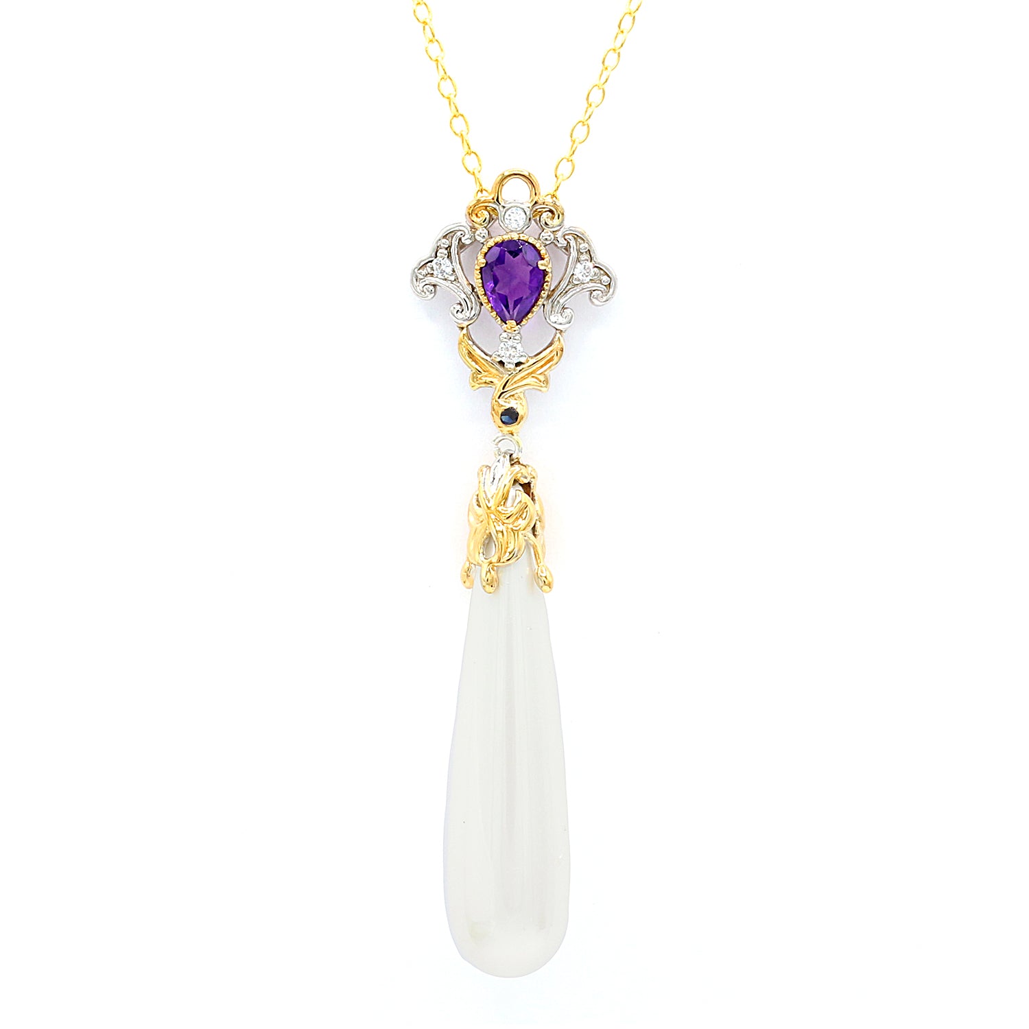 Gems en Vogue White Shell, Amethyst & Sapphire Drop Pendant