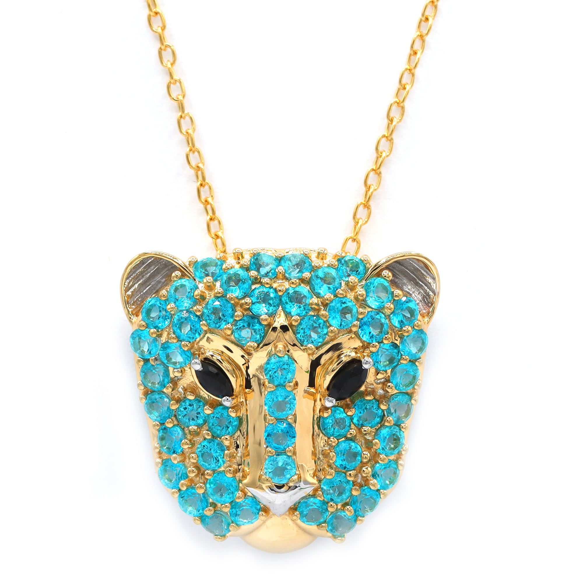 Gems en Vogue 24K Palladium Silver 3.99ctw Paraiba Topaz & Black Spinel Panther Pendant