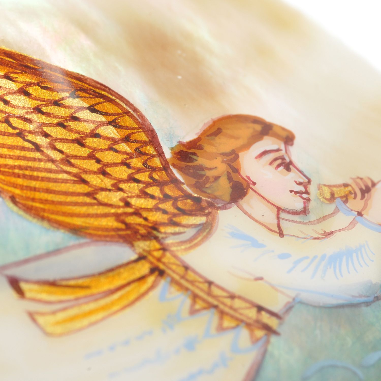 Gems en Vogue Hand Painted Mother-of-Pearl & Ruby Christmas Angel Horn pendant