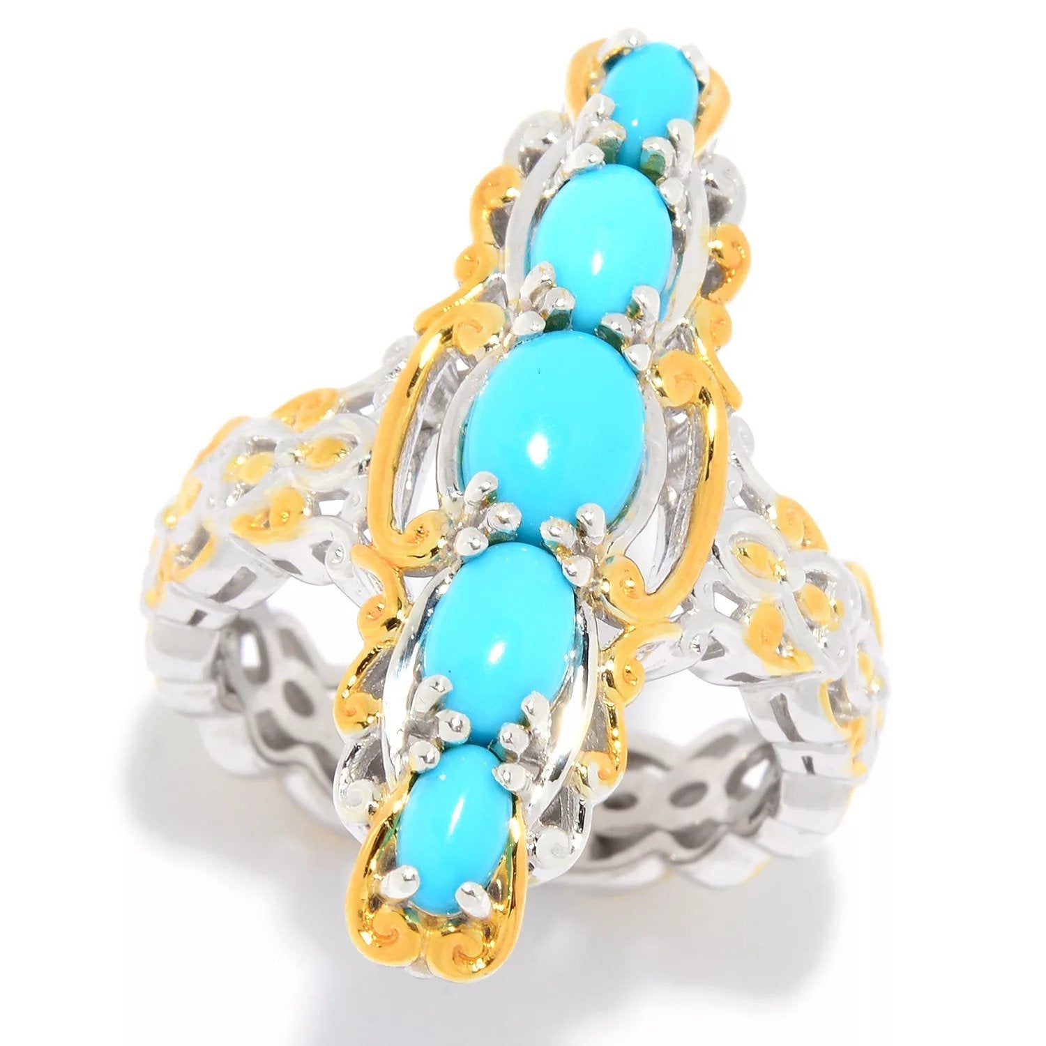 Gems en Vogue Turquoise Five Stone Elongated North-South Ring