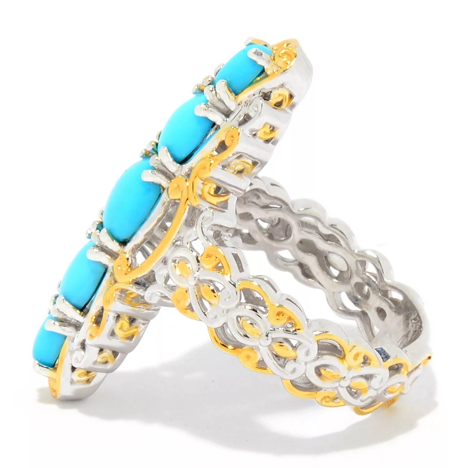 Gems en Vogue Turquoise Five Stone Elongated North-South Ring